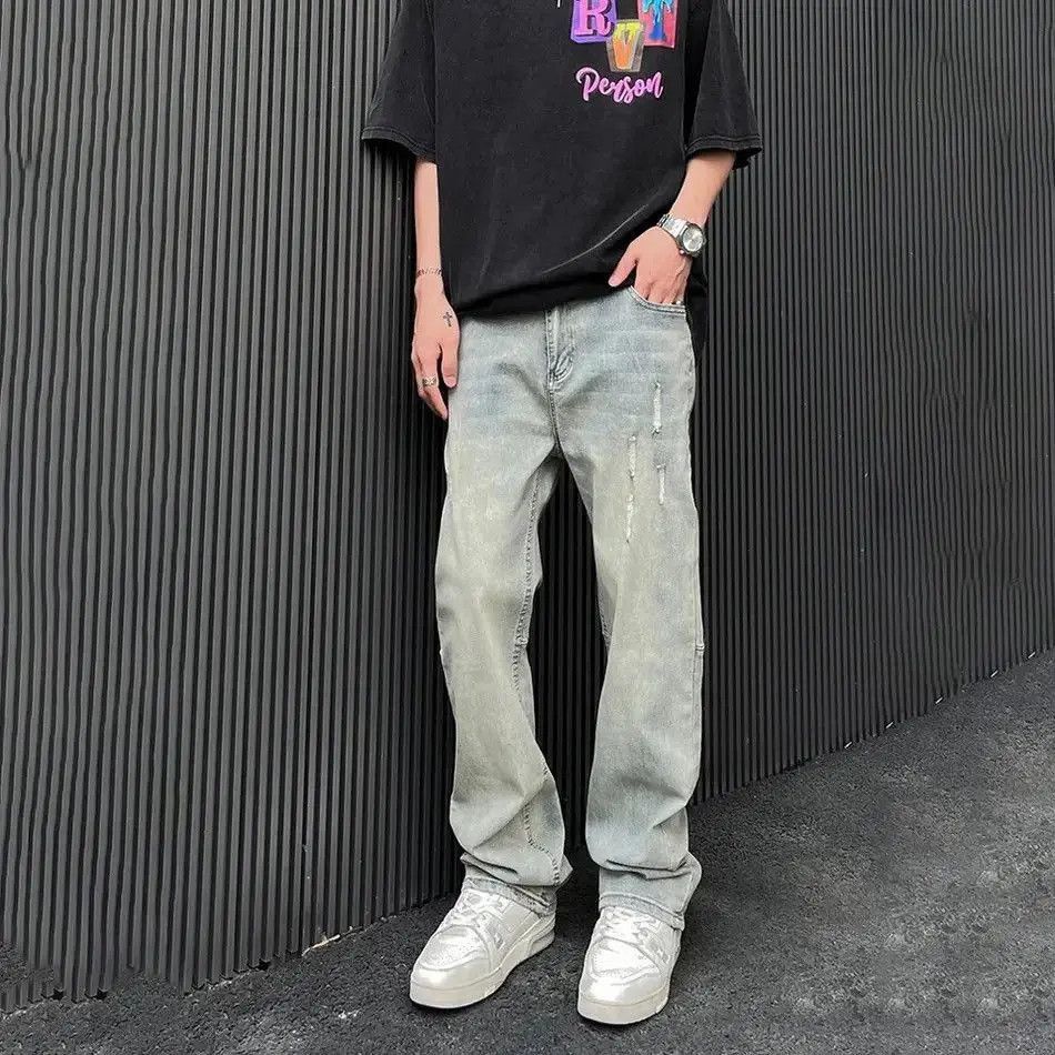Japanese Brand Ripped Jeans Men Street Fashion Y2k Style Original Trousers Size US 32 / EU 48 - 3 Thumbnail
