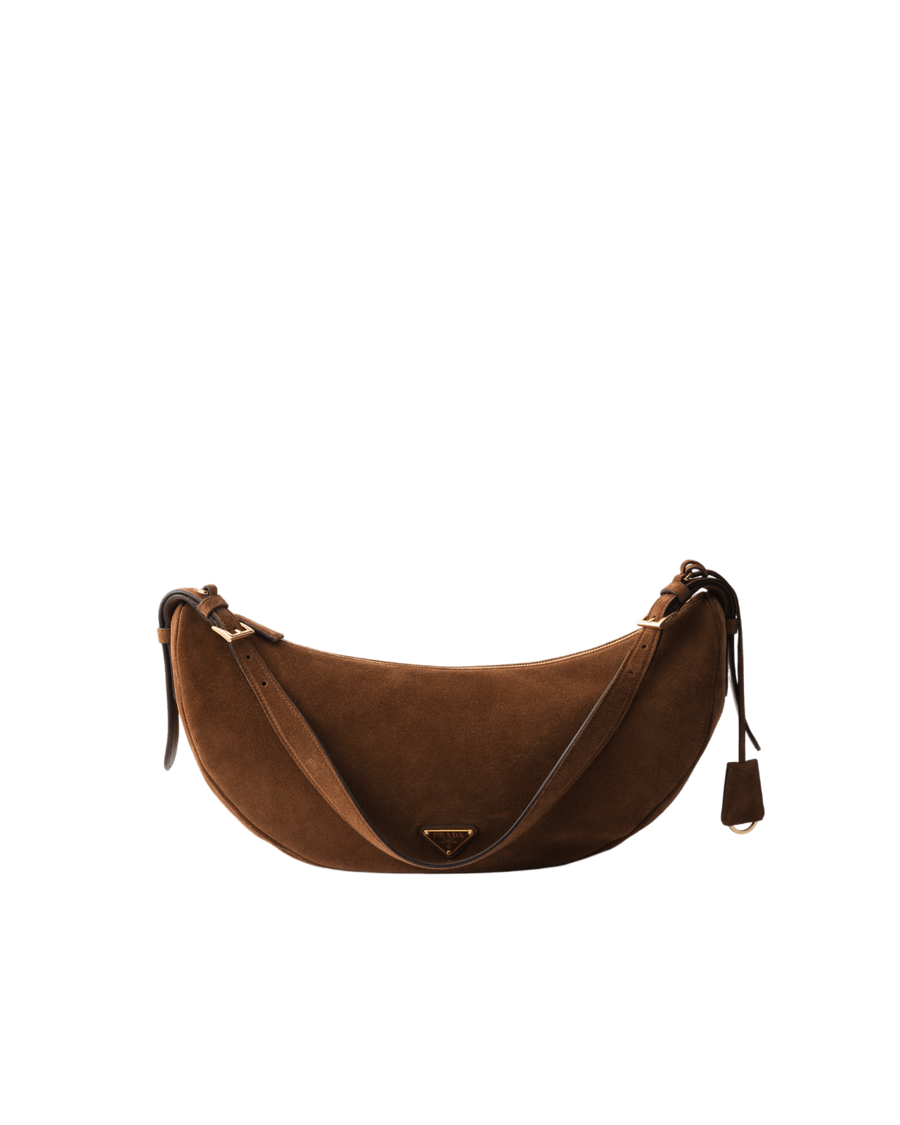 PRADA Demi Lune Large Cocoa Brown Suede Bag New