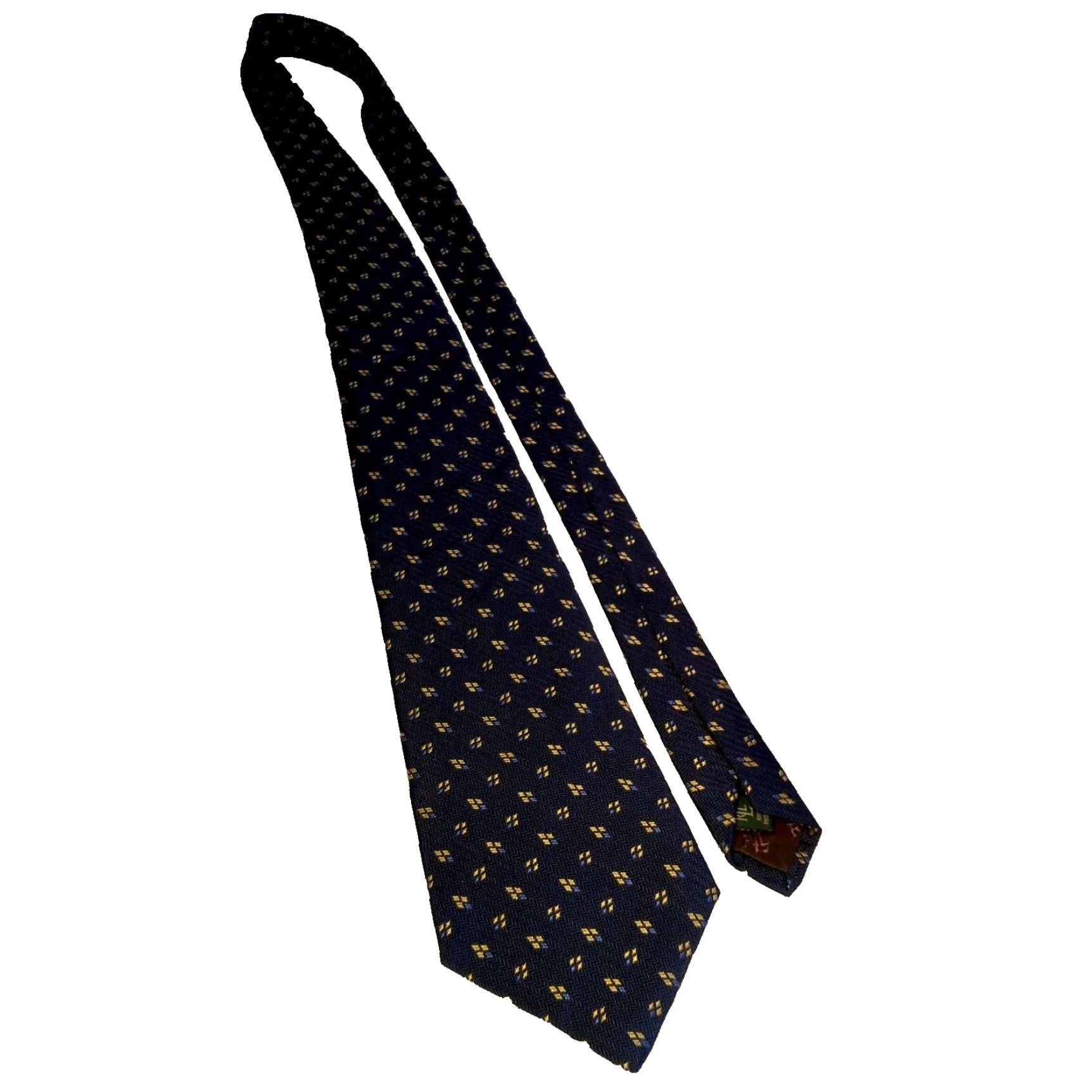 Ralph Lauren VINTAGE Lauren Ralph Lauren Tie Geometric Silk USA Made 57.5" Blue Yellow Diamond Pattern Men's Necktie Size ONE SIZE - 3 Thumbnail
