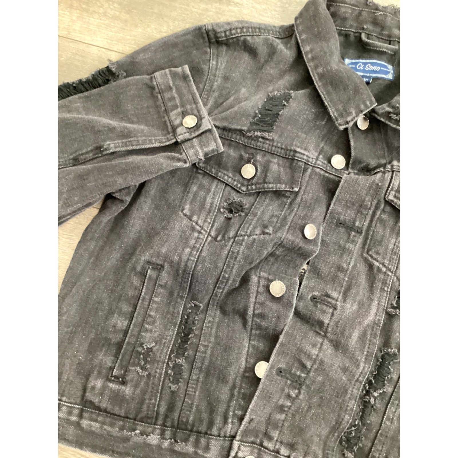 X-LARGE Ci Sono Denim - Distressed Black Jean Jacket Women's X-Large Size 40" / US 18 - 3 Thumbnail
