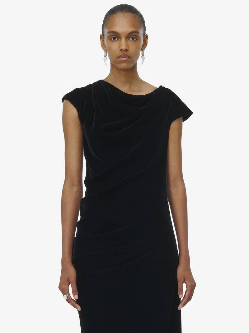 Alexander McQueen o1srvl11e0226 Asymmetric Draped Dress In Black Size XL / US 12-14 / IT 48-50 - 5 Thumbnail