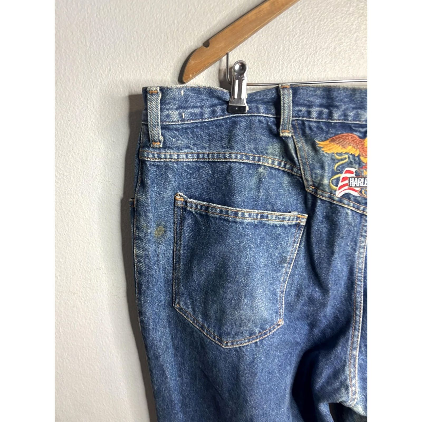 Harley Davidson Vintage Harley-Davidson Jeans Mens 40x36 Blue Tapered Eagle Patch USA 90s Mens Jeans Blue Denim Size US 40 / EU 56 - 2 Thumbnail