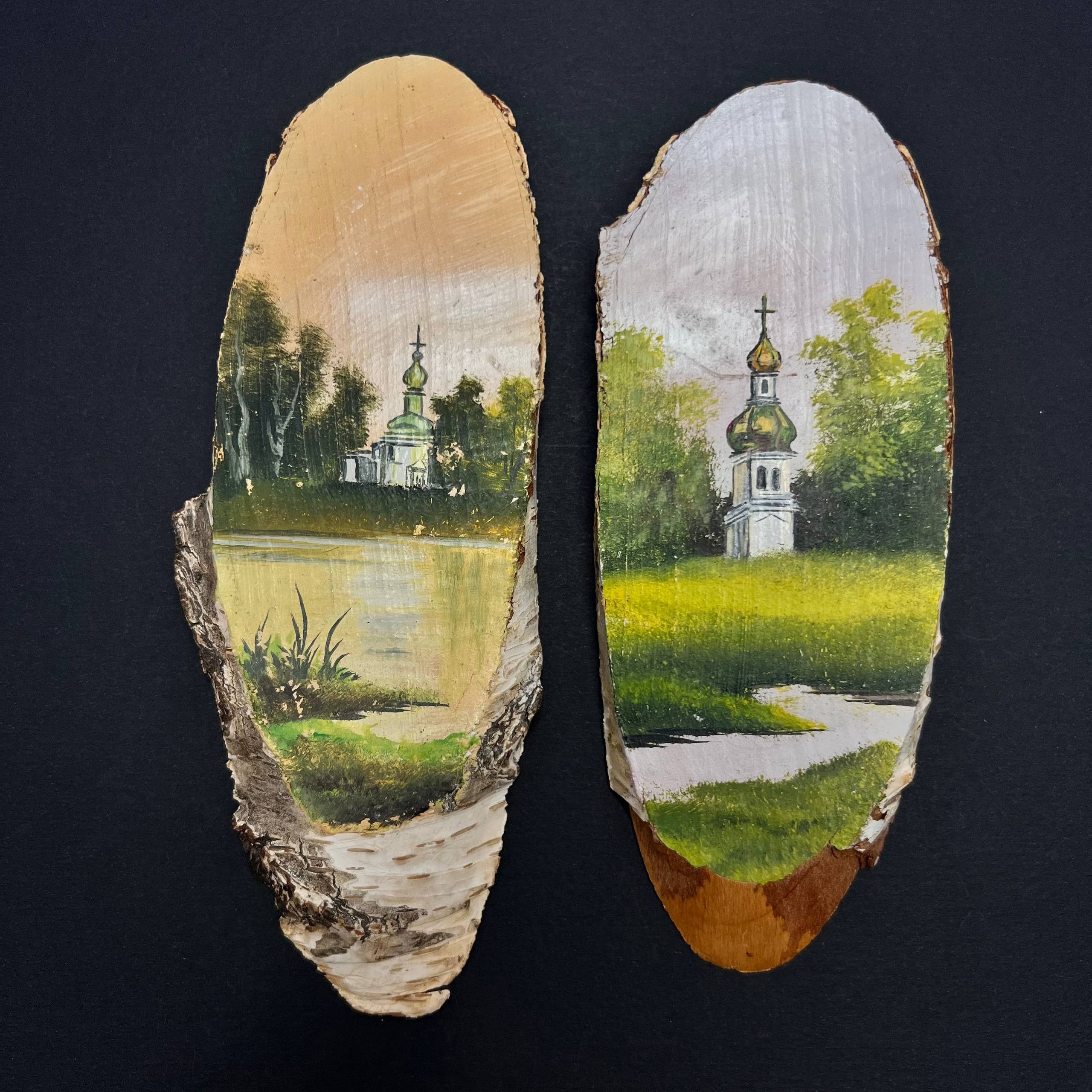 Vintage Vintage Ukrainian Oil Paintings on Birch Wood Set of 2 Size ONE SIZE - 5 Thumbnail