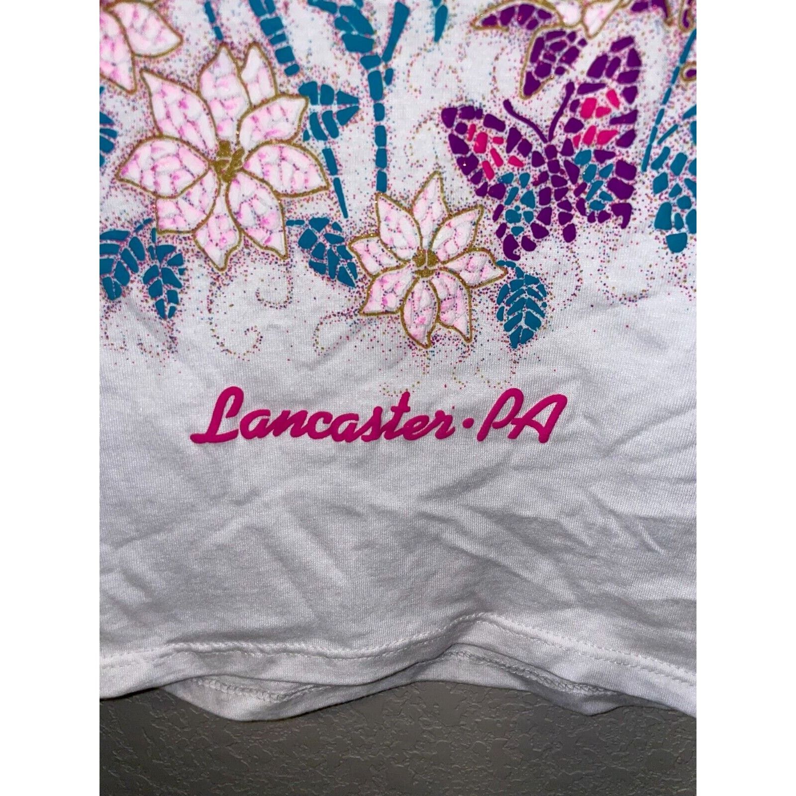 Jerzees Vintage Pennsylvania Lancaster Flower Graphic White Shirt Size US S / EU 44-46 / 1 - 6 Thumbnail