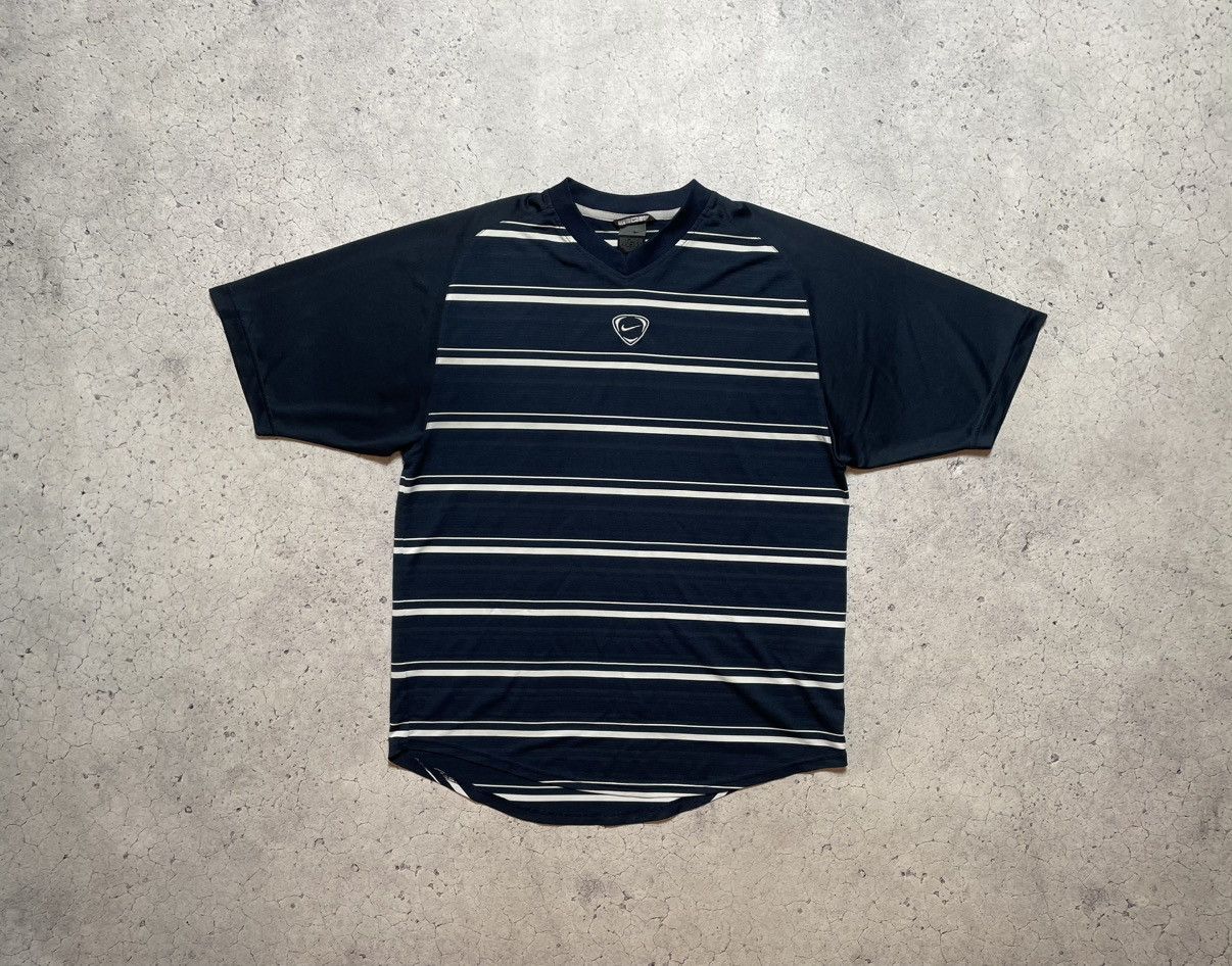 Nike × Vintage Vintage Striped Nike T-Shirt Center Swoosh Drill Y2K Size US M / EU 48-50 / 2 - 1 Thumbnail