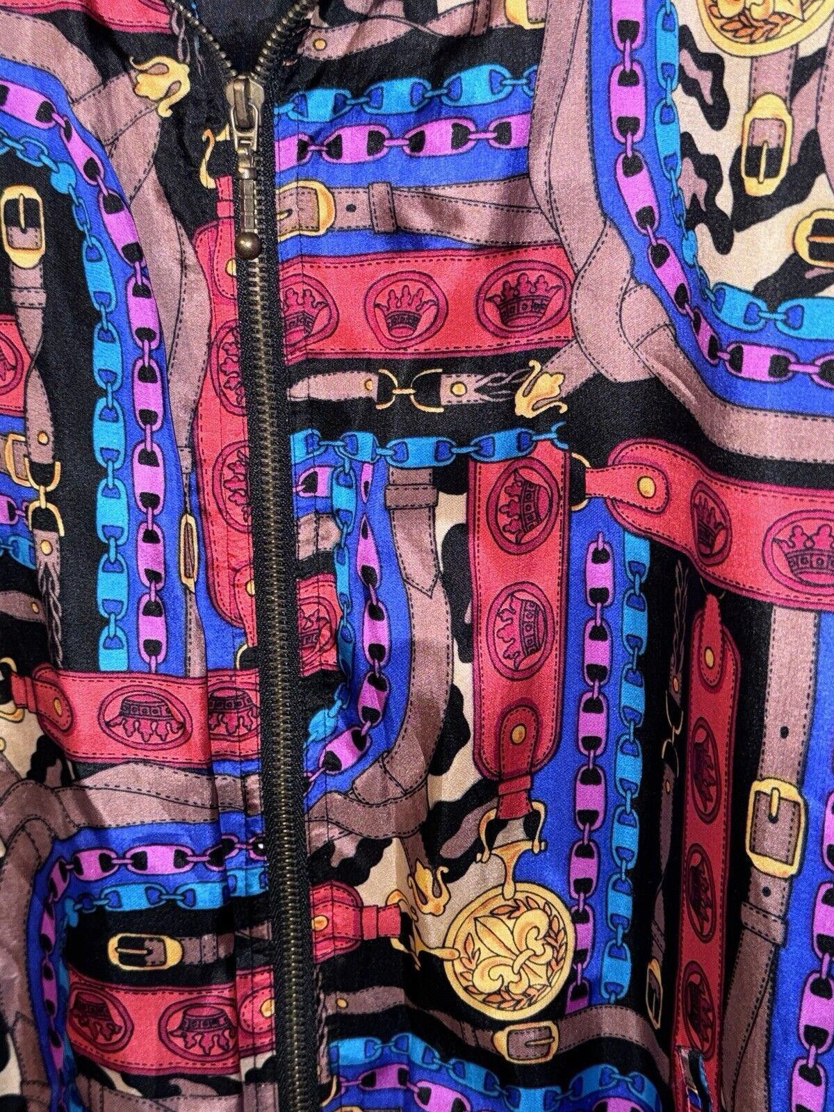 Designer Vintage EVR 90s Silk Bomber Jacket Medallion Chain Print M Size M / US 6-8 / IT 42-44 - 2 Thumbnail
