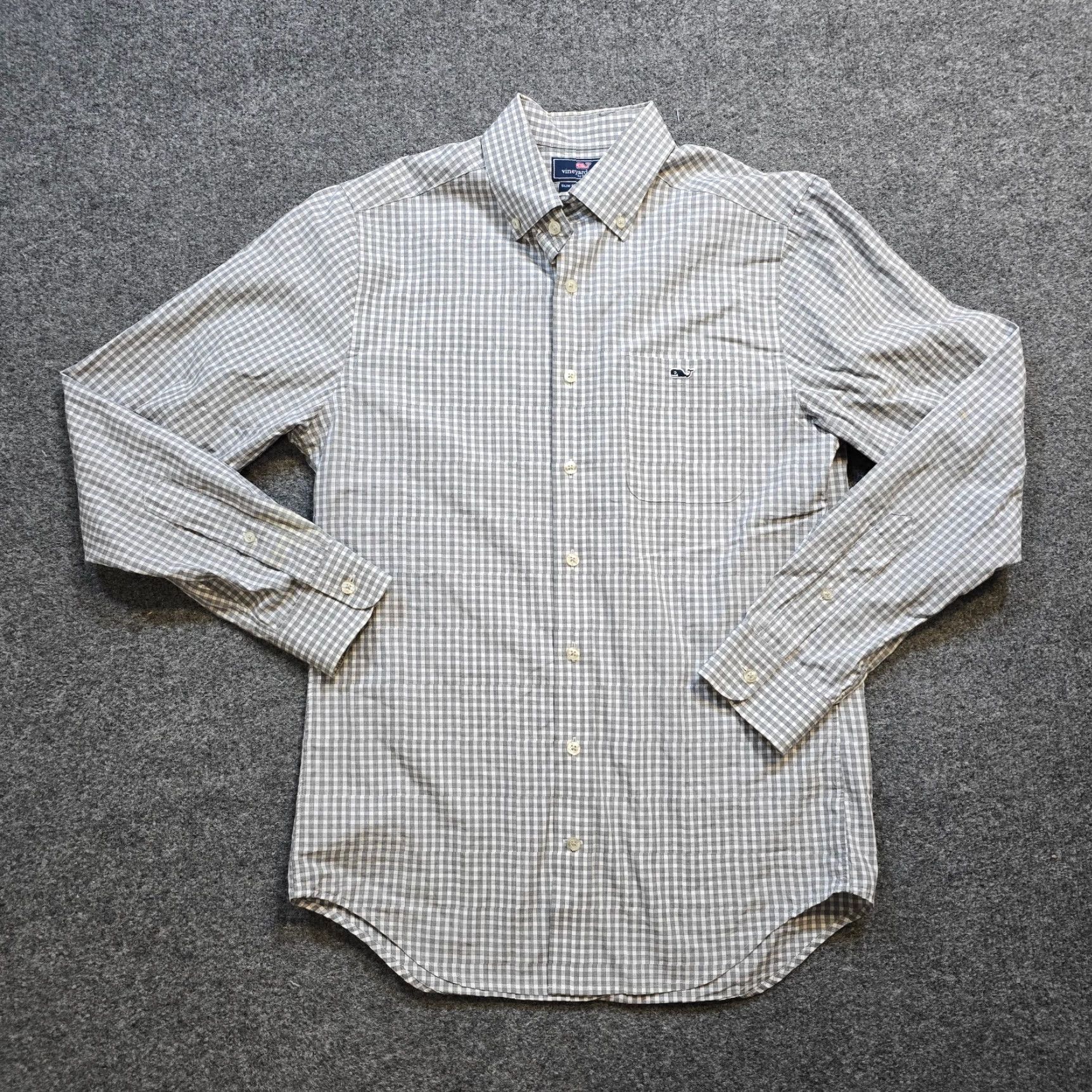 Vineyard Vines Vineyard Vines Shirt Mens Small Gray Gingham Plaid Slim Fit Tucker Career Preppy Shirt - Button-Down, Long Sleeve, Cotton, Gray, Slim, Regular, Mens Size US S / EU 44-46 / 1 - 2 Thumbnail