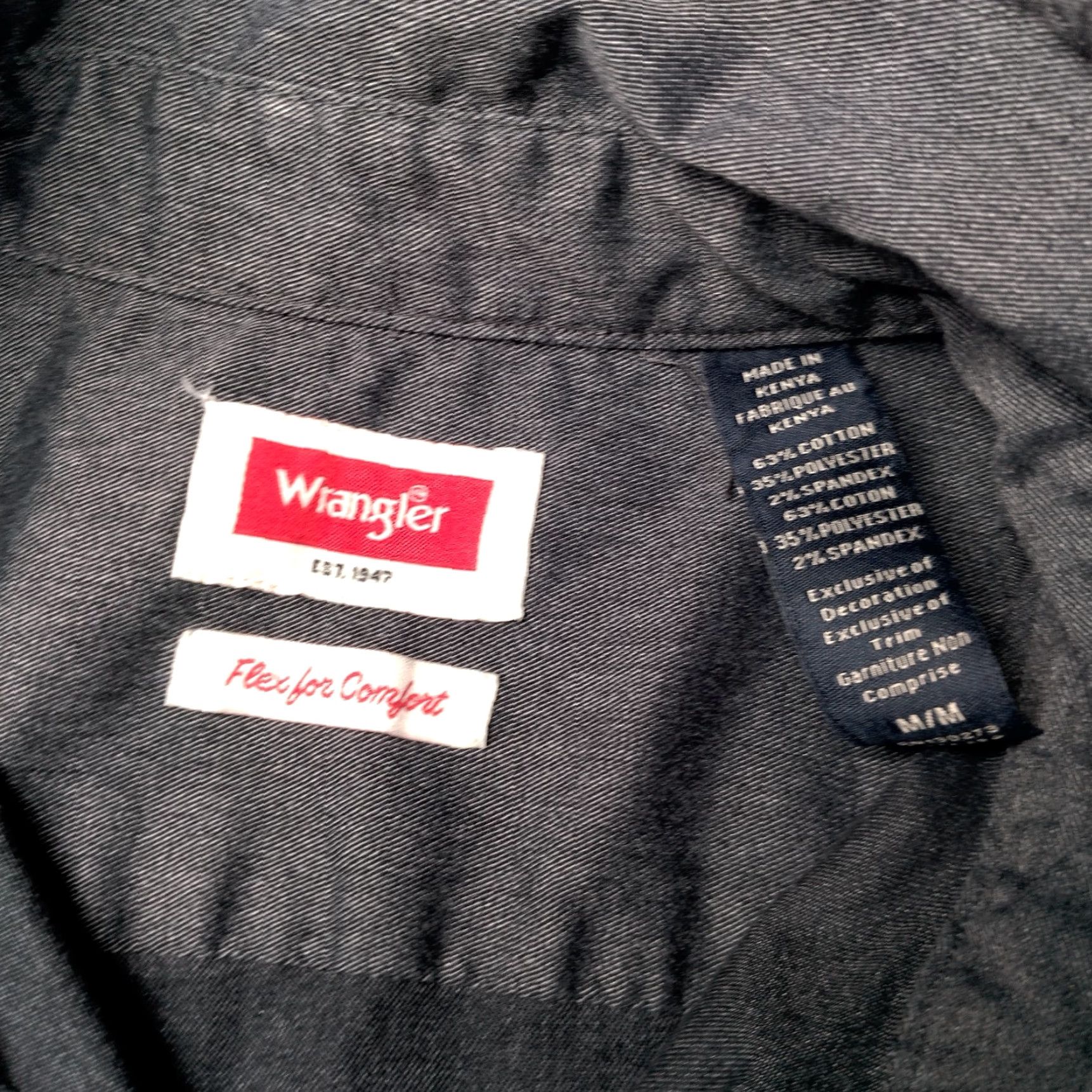 Wrangler Wrangler Shirt Men M Dark Gray Woven Stretch Long Sleeve Button-Up, Casual, Workwear, Size US M / EU 48-50 / 2 - 6 Thumbnail