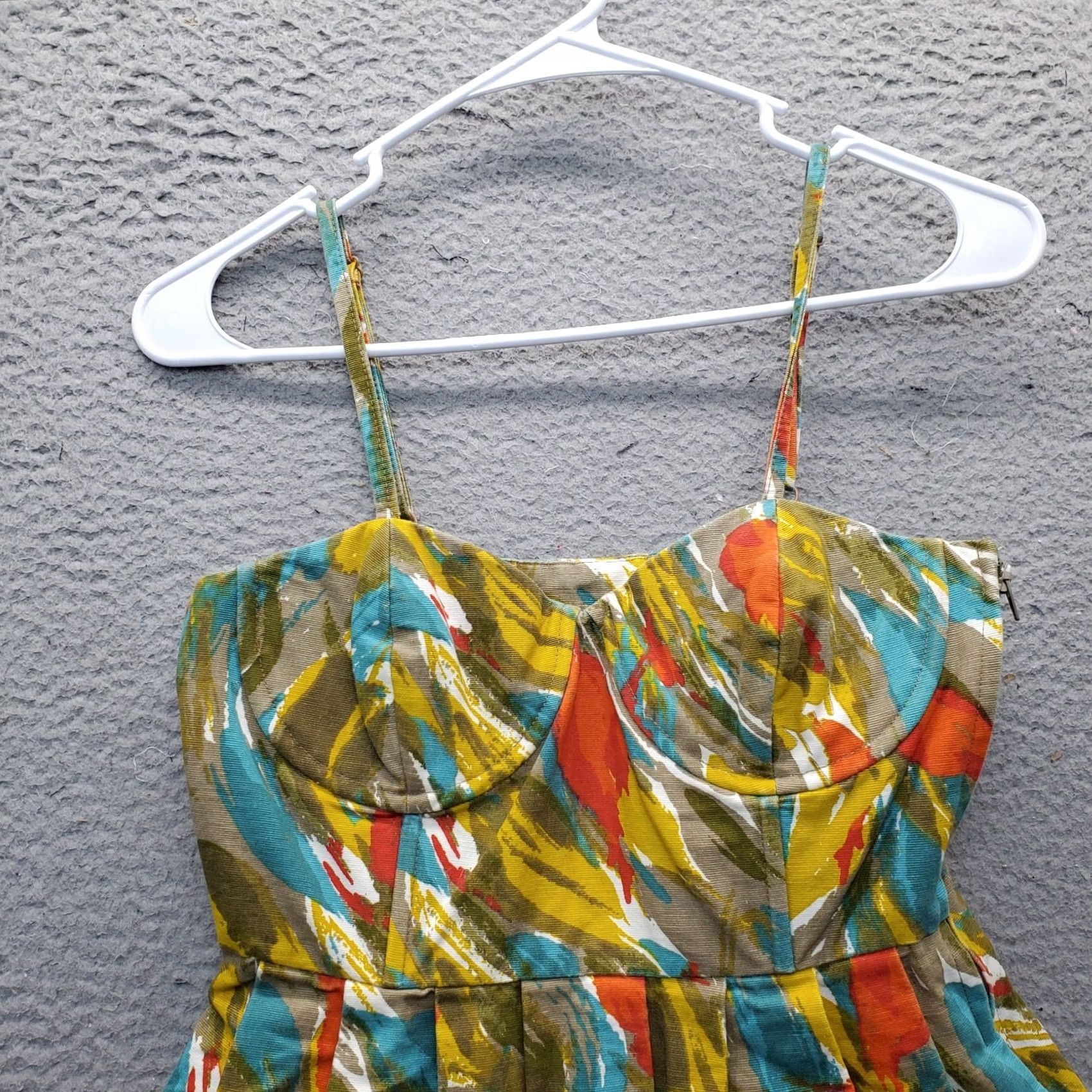 Vintage JACK Dress Womens XS Multi Sleeveless Sweetheart Pleated Waist Pockets Side Zip Dress Size XS / US 0-2 / IT 36-38 - 3 Thumbnail