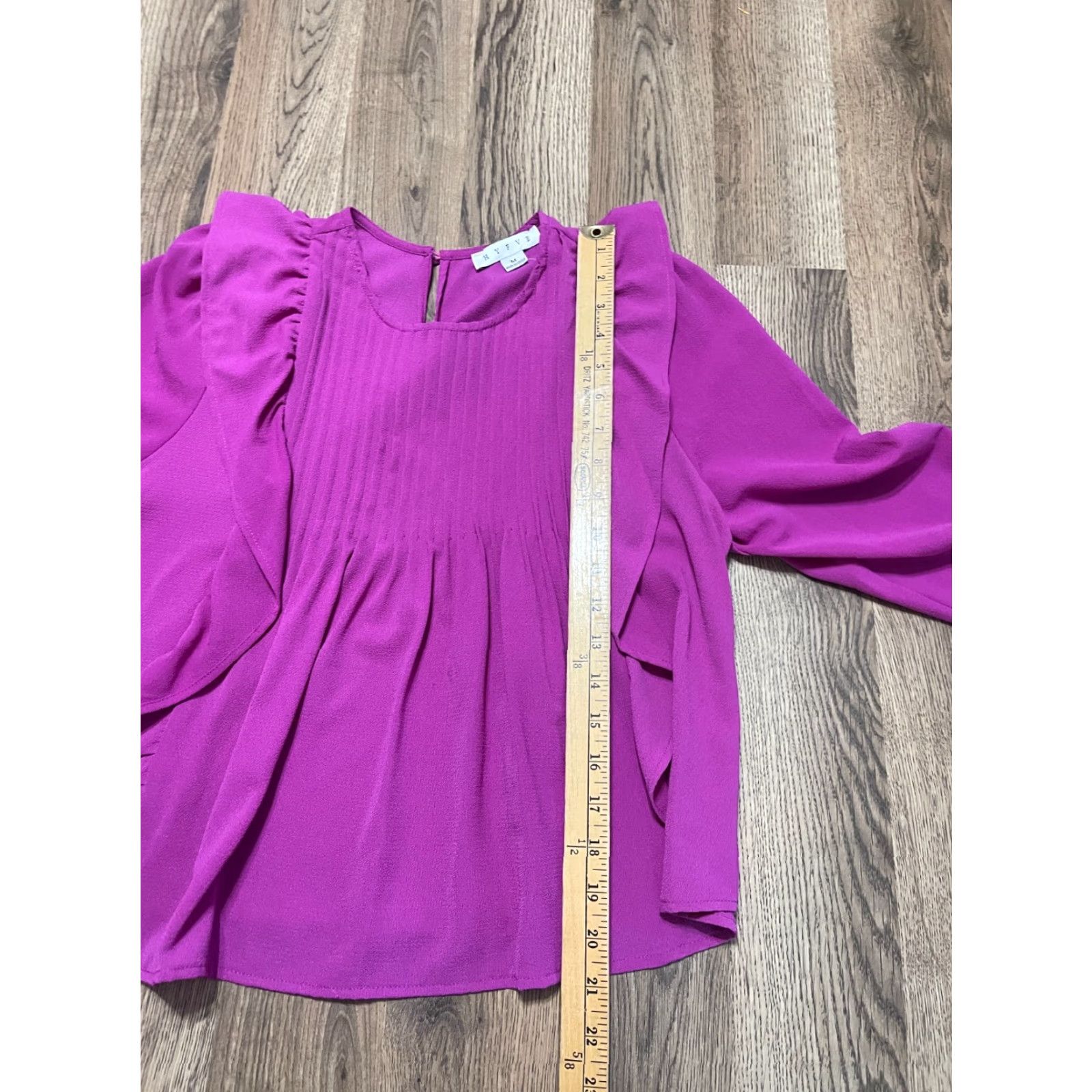 Vintage HYFVE Blouse Womens Medium Purple Long Sleeve Ruffle Pleated Shirt Size M / US 6-8 / IT 42-44 - 7 Thumbnail