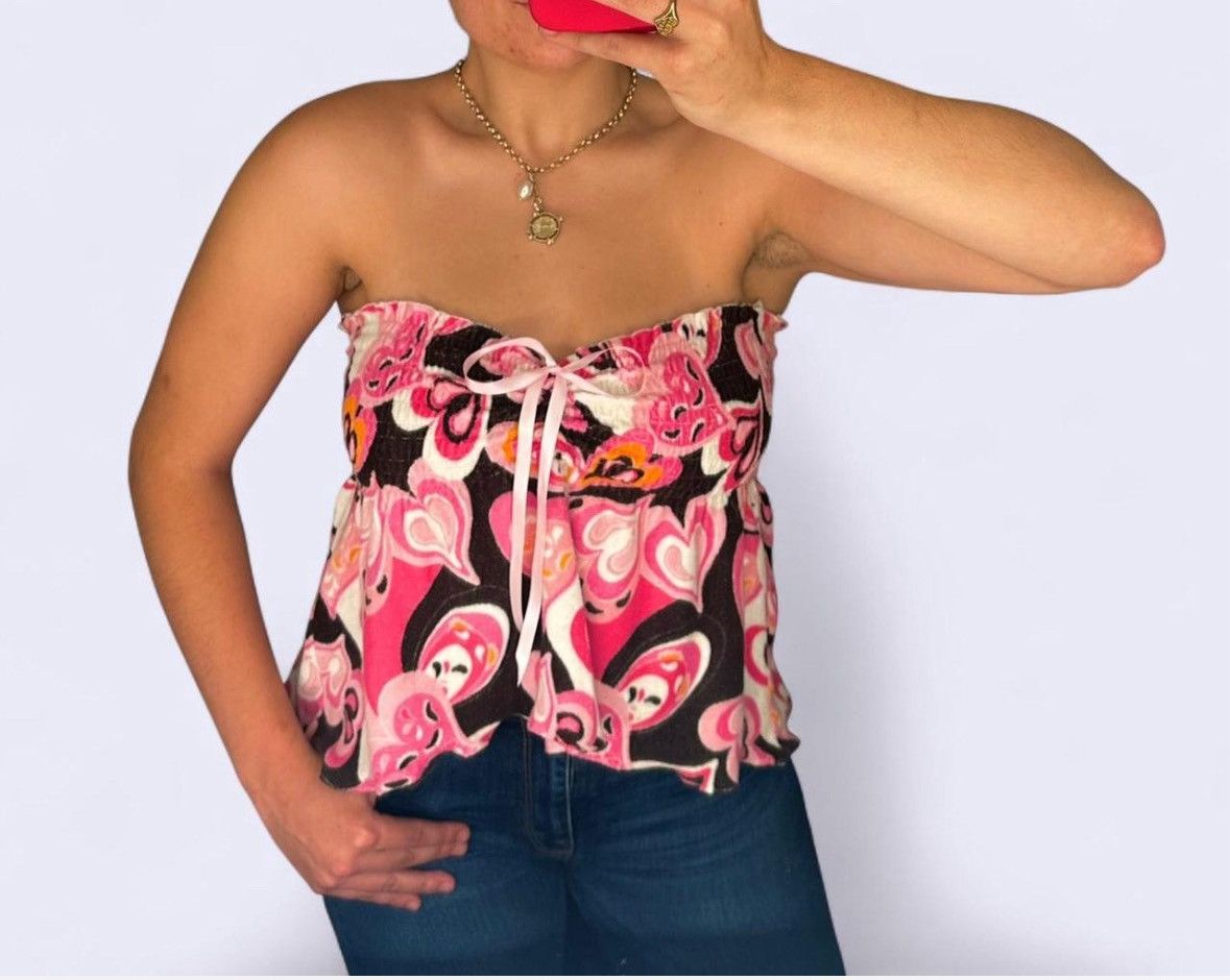 Other VINTAGE Upcycled Y2K Abstract Strapless Babydoll Top Size ONE SIZE - 2 Thumbnail