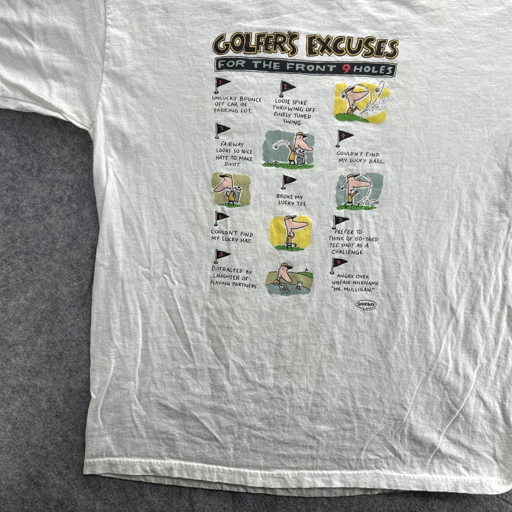 Vintage VINTAGE Silver Mountain Shoebox Golfers Excuses T-Shirt Mens XL White Funny Cartoon Graphic 90s Tee Size US XL / EU 56 / 4 - 4 Thumbnail