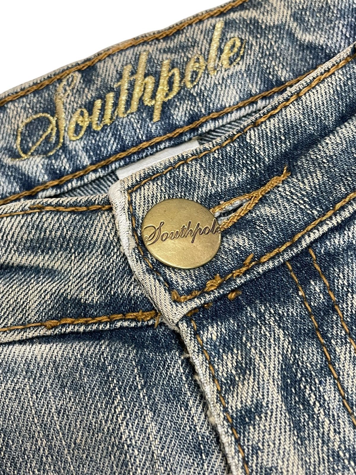 JNCO × Southpole Southpole Embroidery Flare Muddy Rusty Y2K Denim Size US 29 - 10 Thumbnail