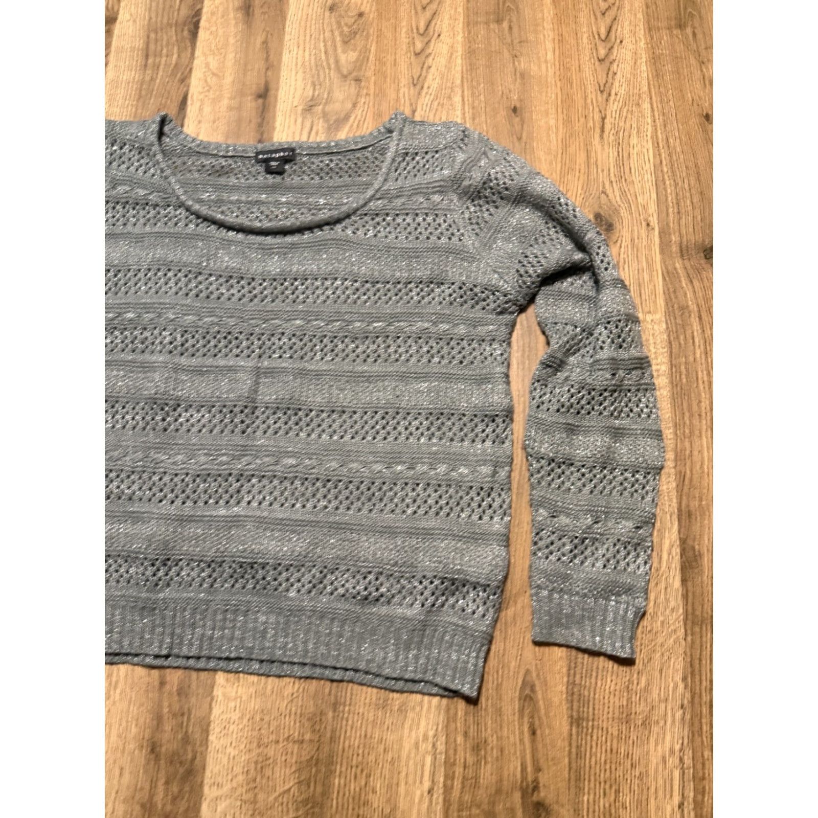 Vintage Metaphor Shirt Women's Large Grey Silver Sparkly Holes Long Sleeve Shirt Size L / US 10 / IT 46 - 4 Thumbnail