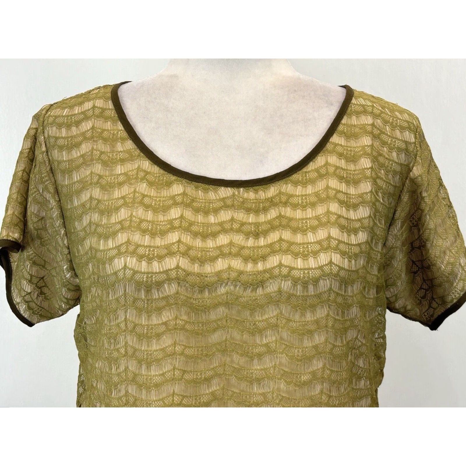 J.Crew J. Crew Lace Overlay Top Blouse Sz Small Women’s Green Short Sleeve Career Size S / US 4 / IT 40 - 5 Thumbnail
