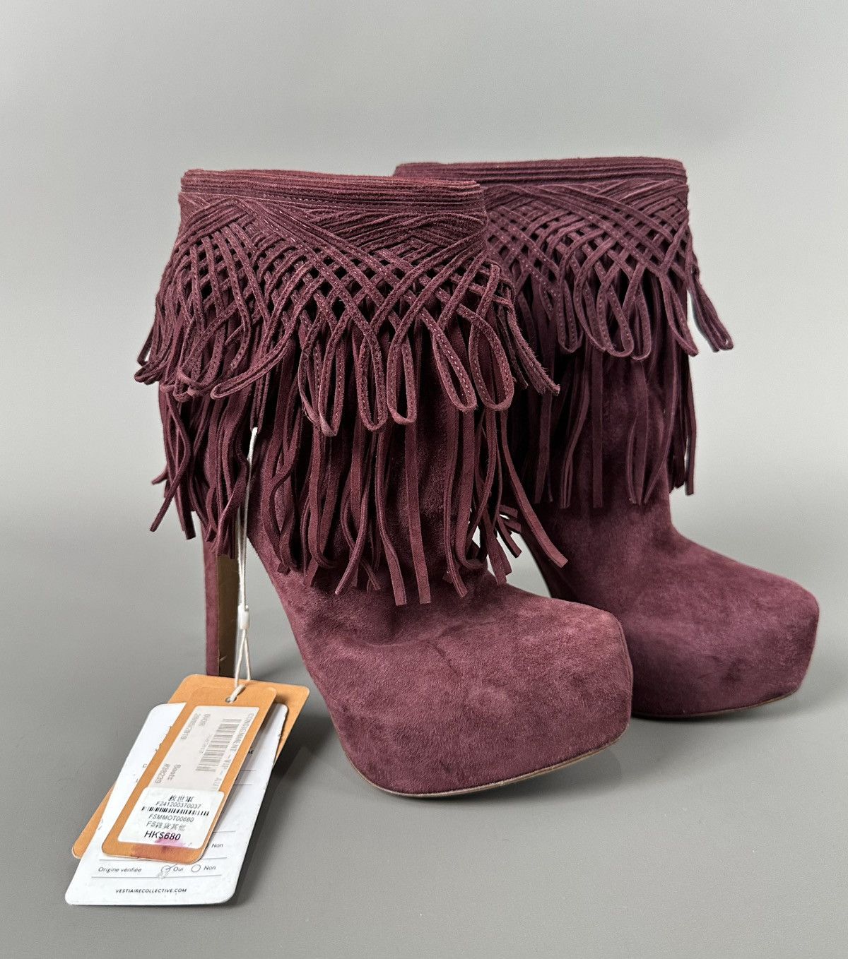 Dior Dior - Burgundy Suede Fringes Booties Size US 6.5 / IT 36.5 - 1 Thumbnail