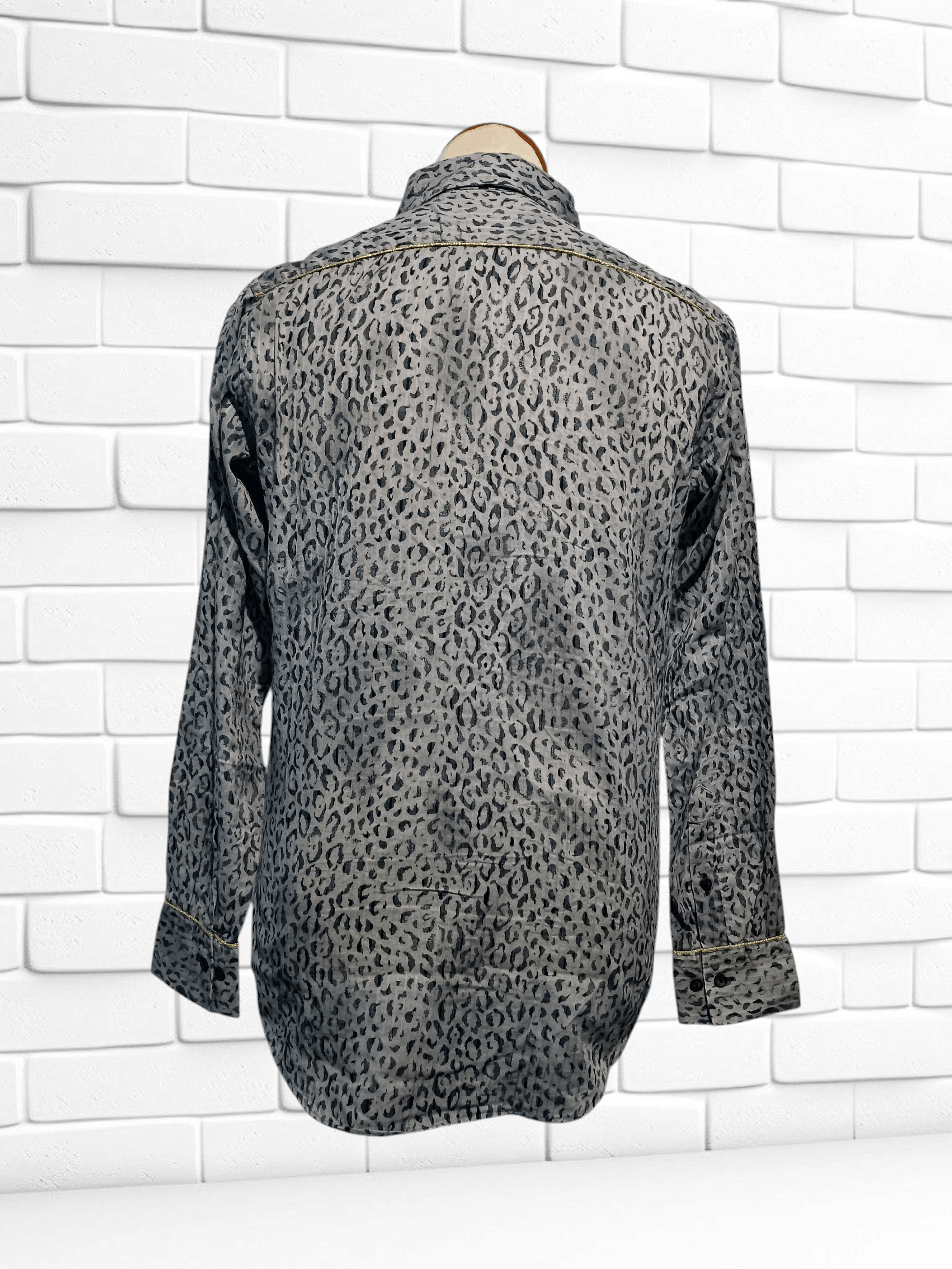 Japanese Brand Jun Men Leopard Print Long Sleeve Gray Shirt Size US M / EU 48-50 / 2 - 4 Thumbnail