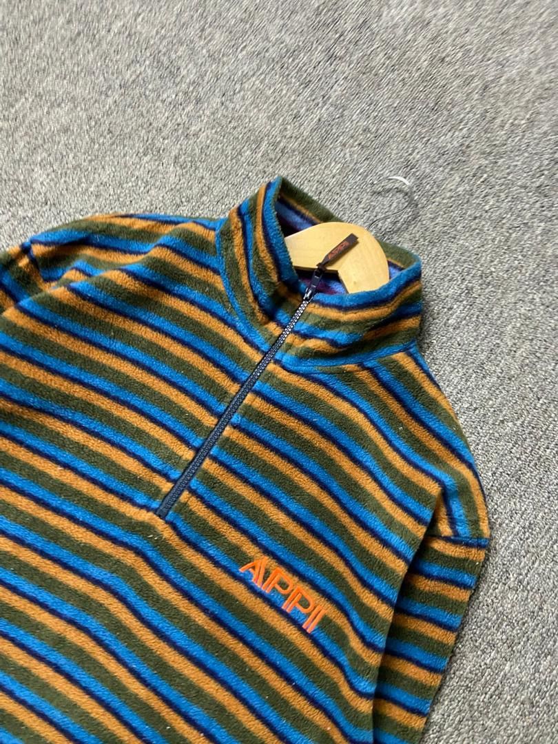 Japanese Brand Vintage APPI Half Zipper Stripes Fleece Pullover (194) Size US L / EU 52-54 / 3 - 8 Thumbnail