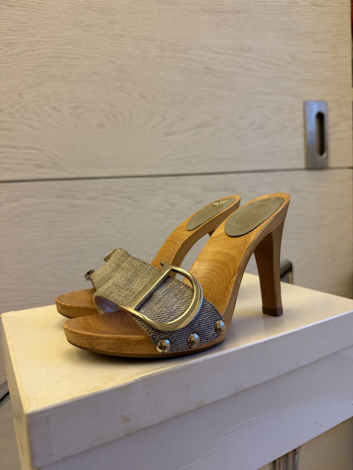 Dior Vintage Christian Dior Wood Sole mule heels Size US 5 / IT 35 - 1 Thumbnail