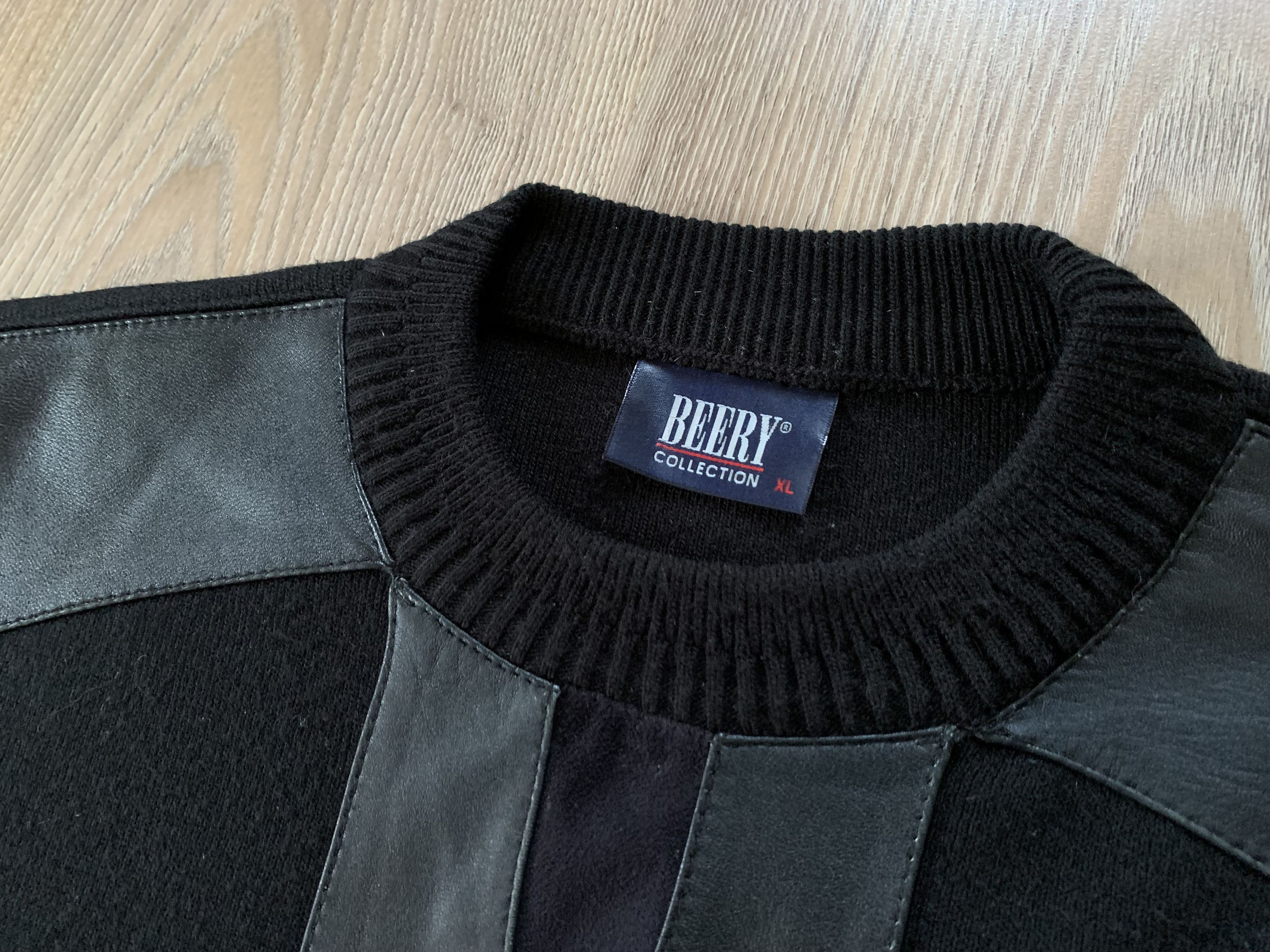 Vintage Beery Collection Black Combined Sweatshirt Leather Wool Size US L / EU 52-54 / 3 - 5 Thumbnail
