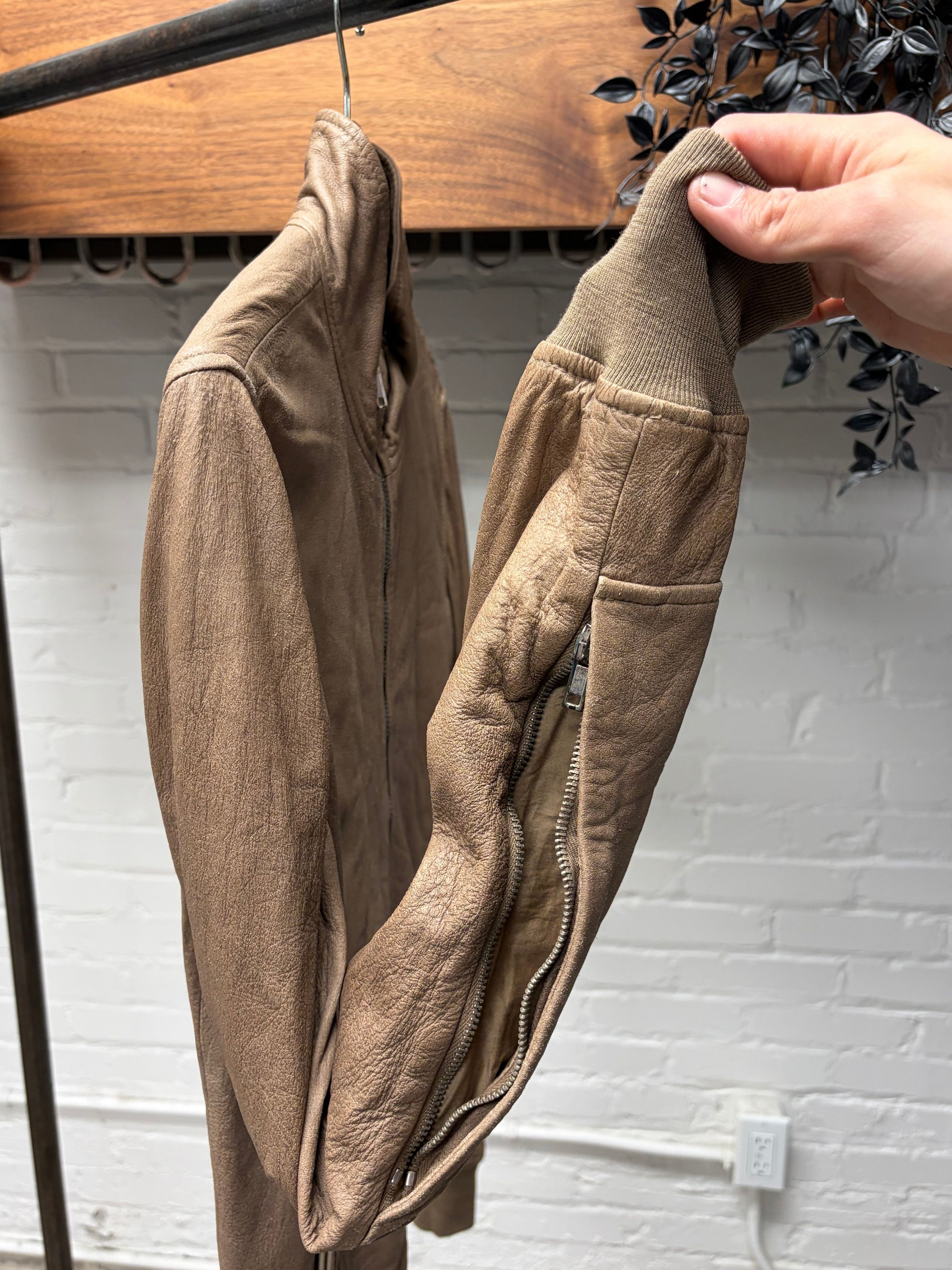 Rick Owens 2000s Rick Owens O&M era Dust Brown High Neck Leather Jacket Size US XS / EU 42 / 0 - 2 Thumbnail