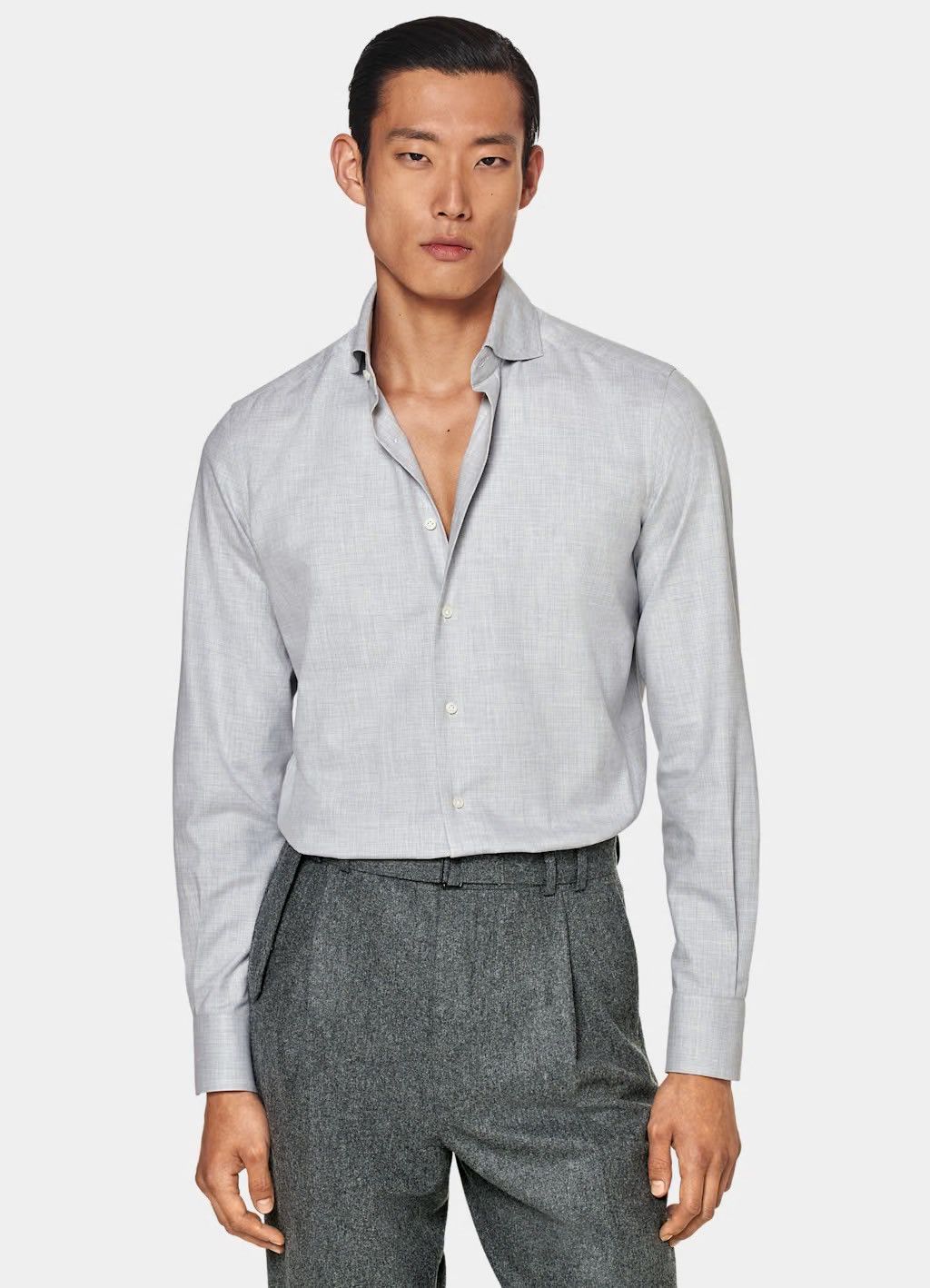 Suitsupply Suitsupply Egyptian Cotton Button Shirt Light Grey Slim Fit Size US M / EU 48-50 / 2 - 2 Thumbnail
