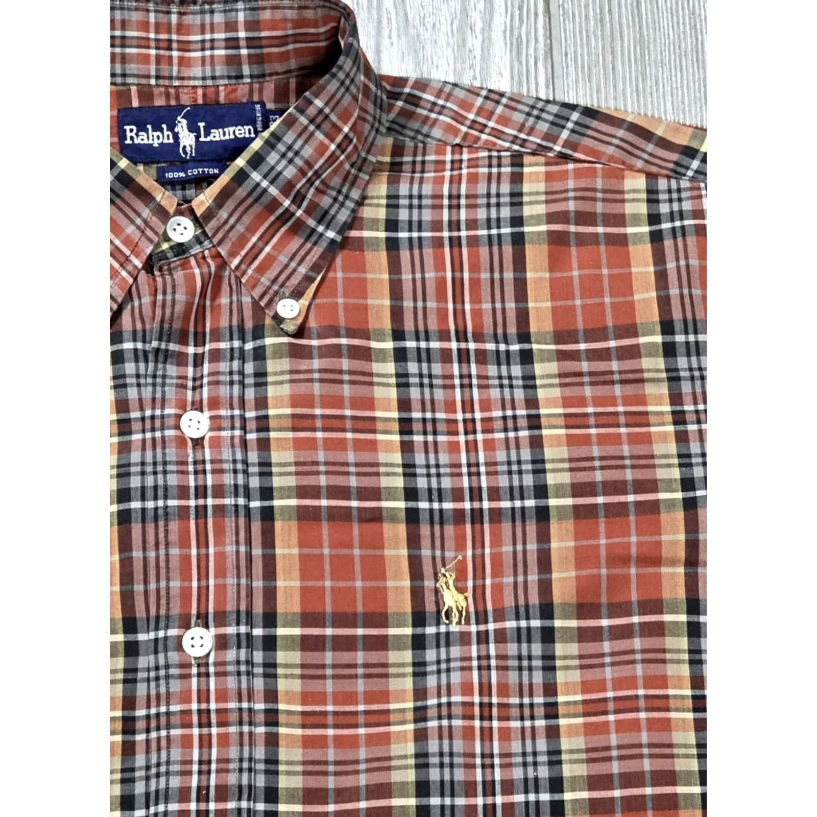 Polo Ralph Lauren VTG Ralph Lauren Polo Button Up Safari Plaid Long Sleeve Men 15-33 Gold Pony 90s Size US M / EU 48-50 / 2 - 3 Thumbnail