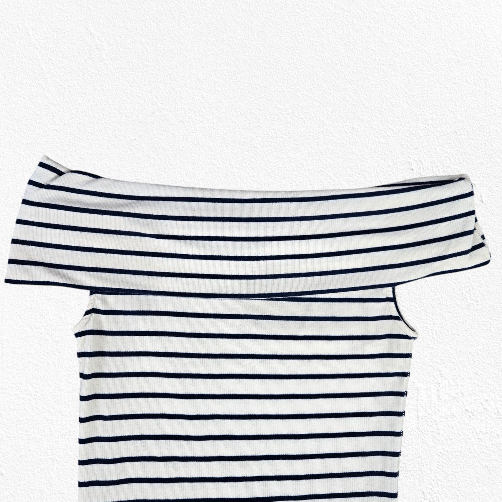 Free People White Blue Off the Shoulder Striped Top Size Medium Size M / US 6-8 / IT 42-44 - 4 Thumbnail