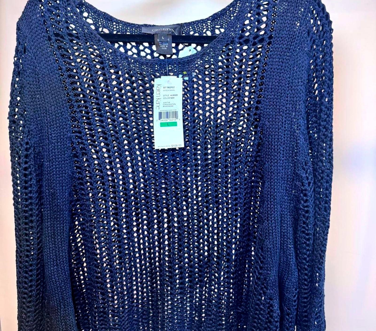 Designer Karen Kane Navy Knit Sweater - ST Tropez Style Size L / US 10 / IT 46 - 1 Thumbnail