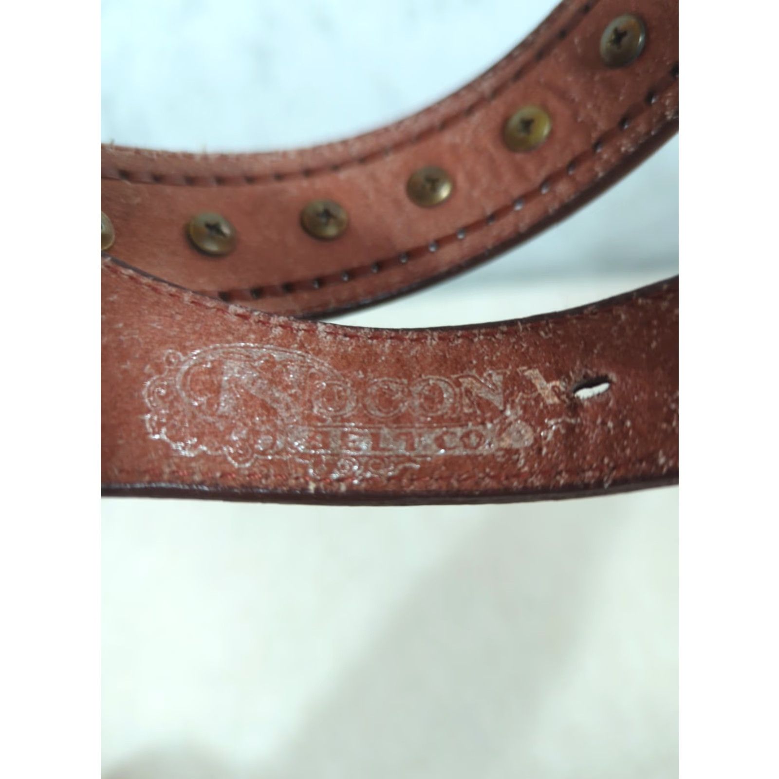 Vintage Nocona Western Belt Unisex Adults Size 32 Brown Leather Hand Tooled Medallions Buckle Adjustable USA Size 32 - 7 Thumbnail