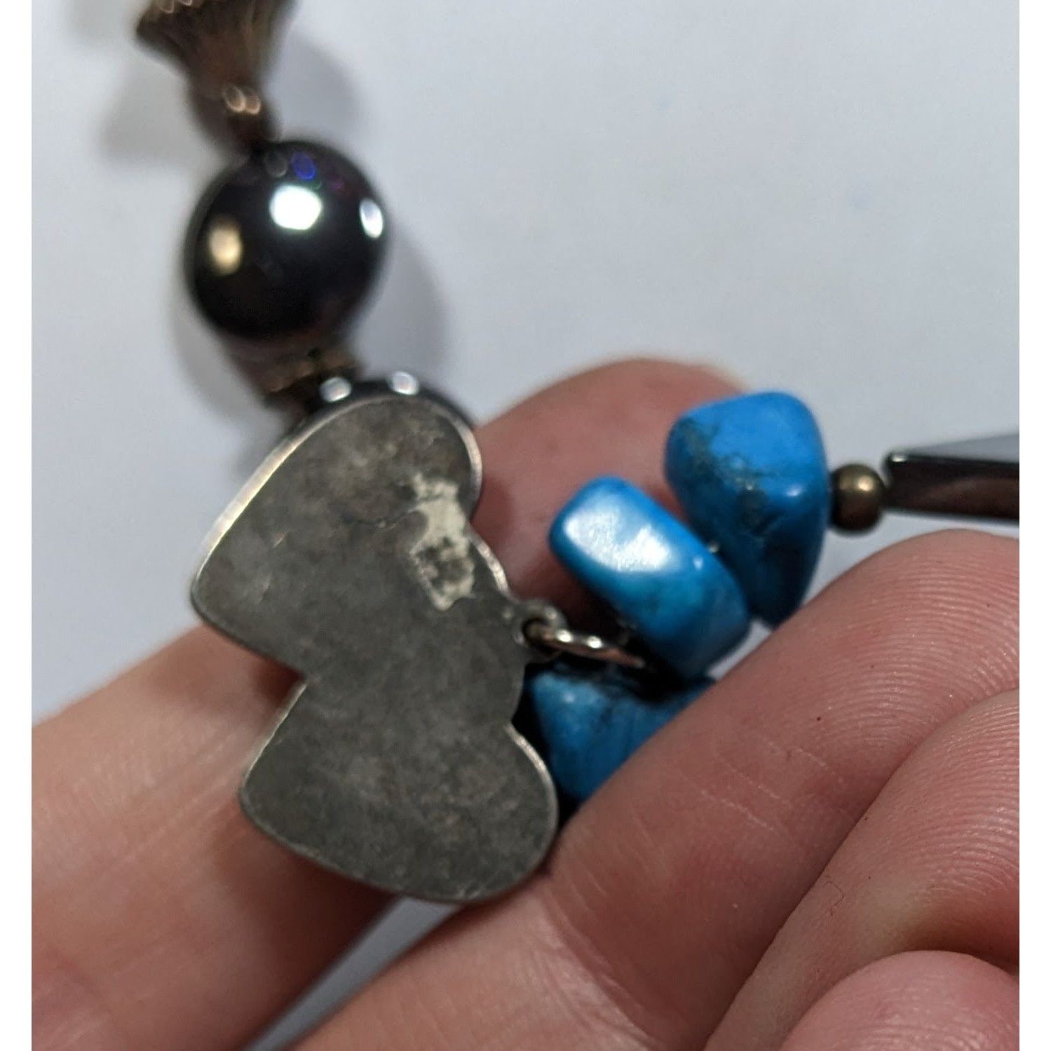 Other Vintage Handmade Romantic Heart Hematite Turquoise Liquid Si Size ONE SIZE - 4 Thumbnail