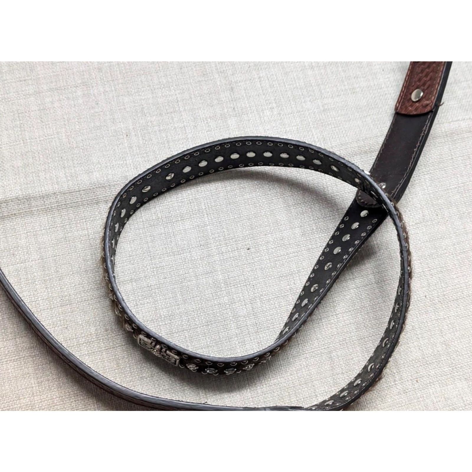 Vintage VINTAGE Ranger Western Belt belt Men 42 Brown Leather Studded Rhinestone Cowhair Concho 1-1/2" Western 90s Mens Size 42 - 7 Thumbnail