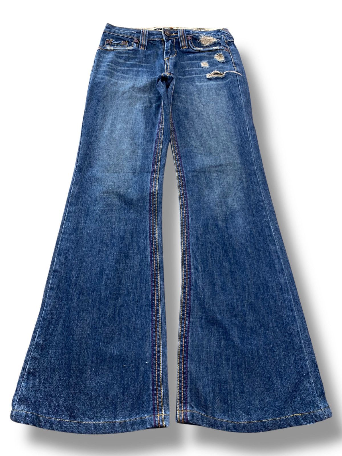 Japanese Brand Japanese Brand Blue Wash Ripped Style Flare Leg Jeans Size US 28 / EU 44 - 1 Thumbnail