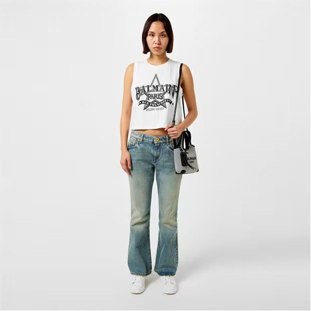 Balmain o1g2r1mq0924 Western Tank Top in White & Noir Size L / US 10 / IT 46 - 6 Thumbnail