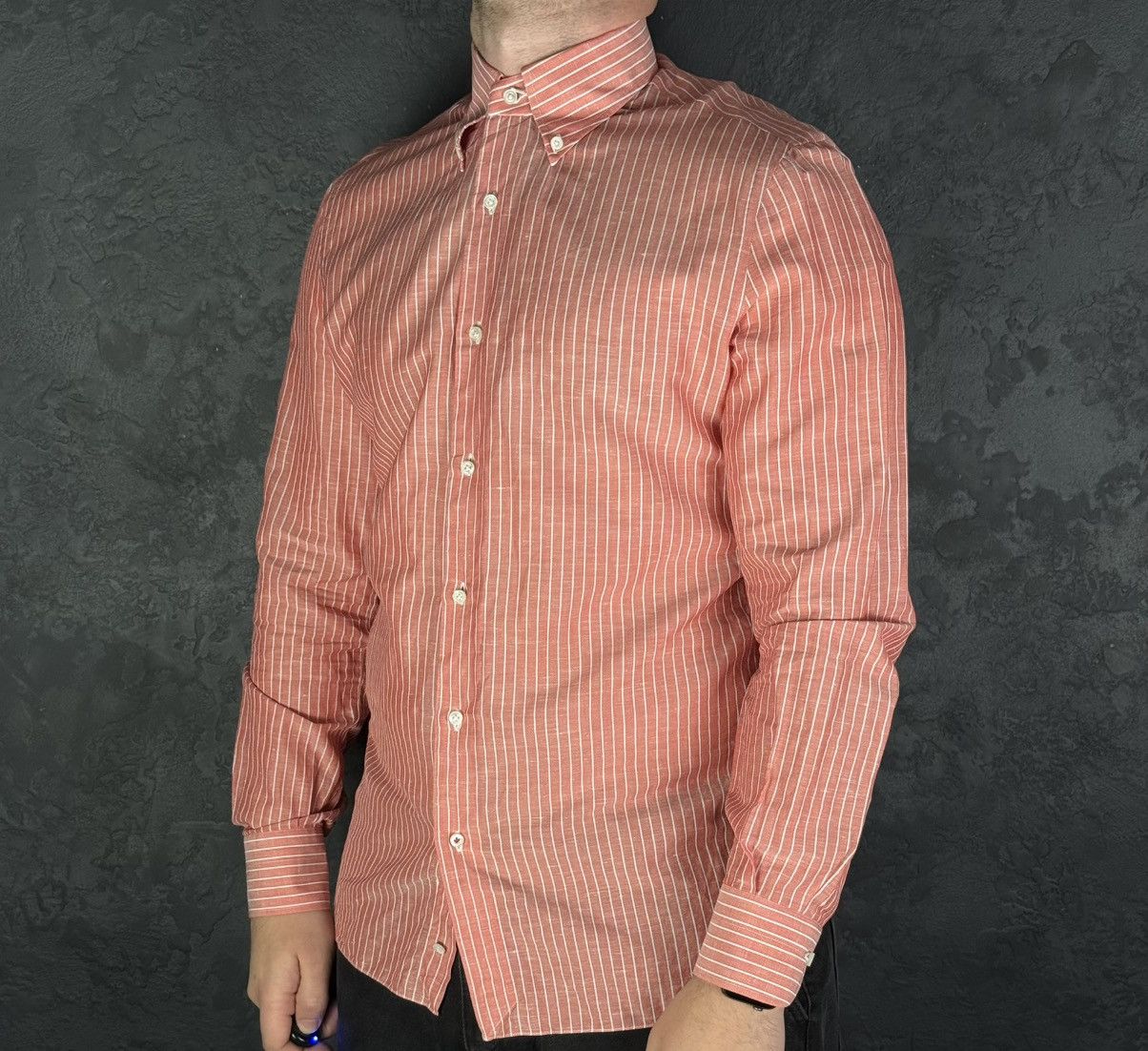 Isaia Mens Isaia Multi Striped Coton / Linen Shirt Multi Size US M / EU 48-50 / 2 - 1 Thumbnail