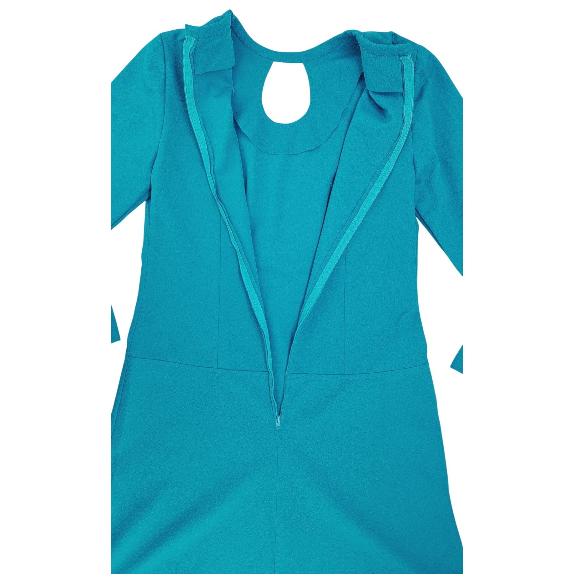 Handmade Vintage Handmade Turquoise Long-Sleeve A-Line Dress Keyhole Size M / US 6-8 / IT 42-44 - 6 Thumbnail
