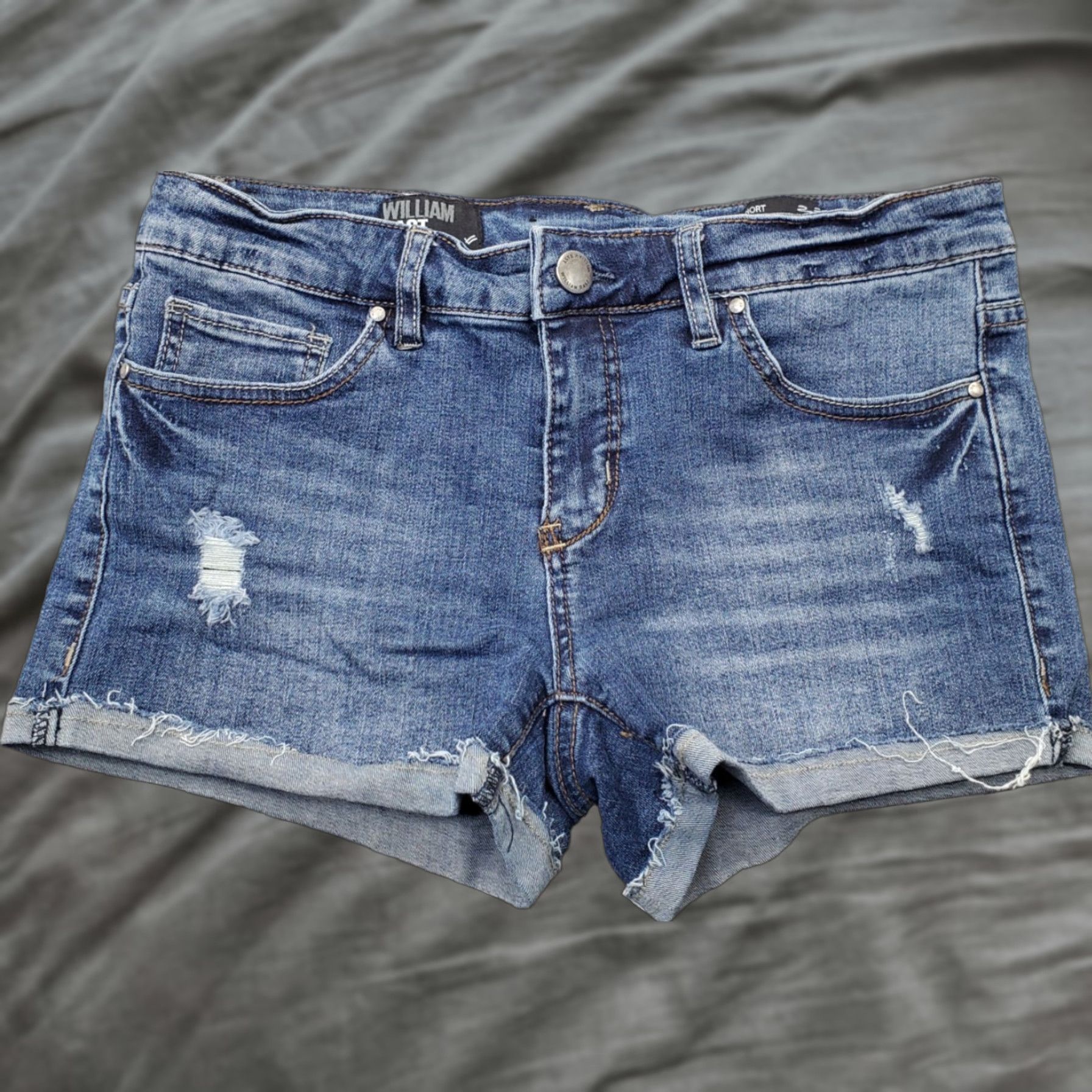 Denime William Rast Womens Jeans Shorts 27 Blue Denim Cuffed Hem Streetwear Distressed Shorts Size 27" / US 4 / IT 40 - 1 Thumbnail