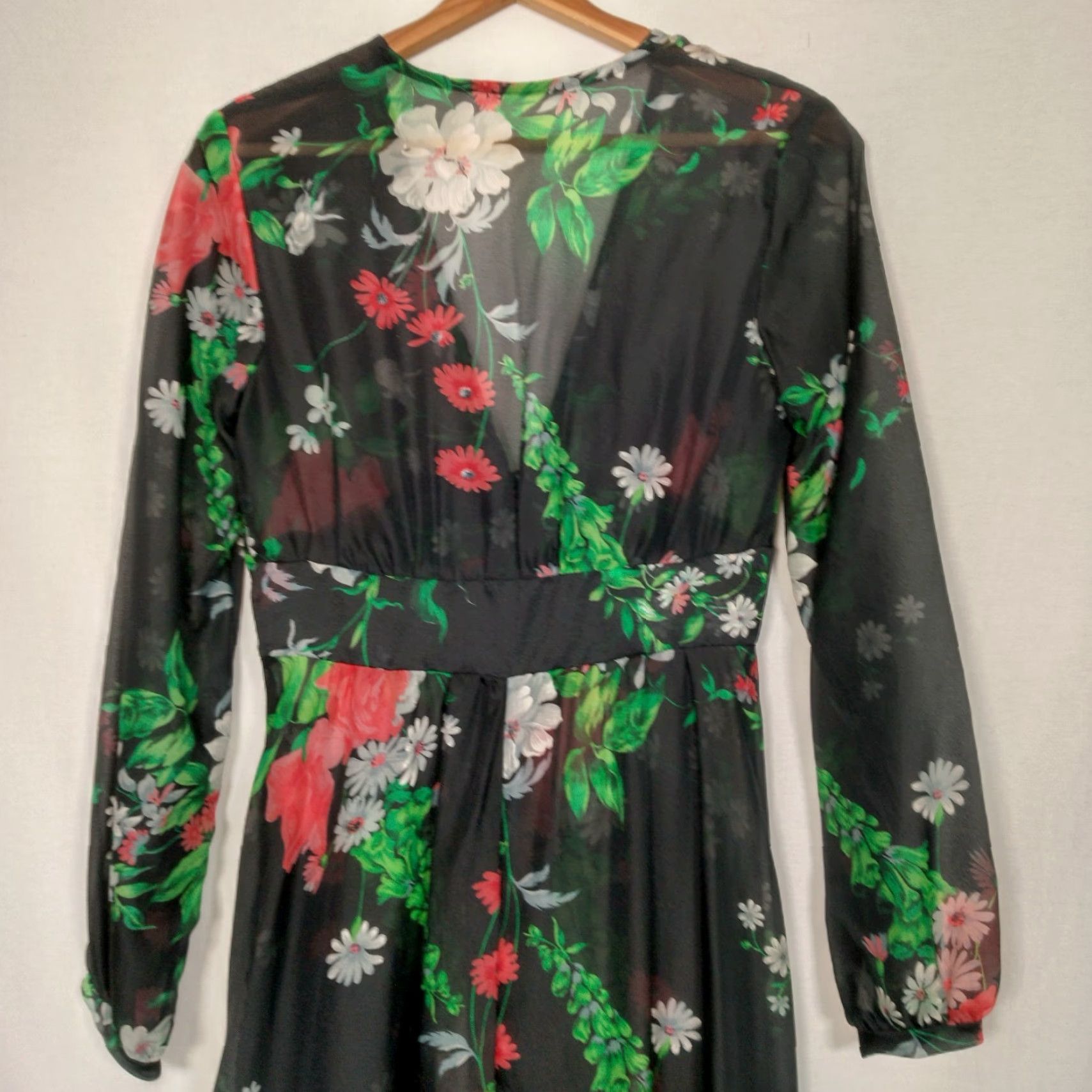 Vintage VINTAGE 1970s Sheer Dress Robe Cover Up Black Daisy Floral Maxi Nylon Bohemian 5/6 Women Girls Mens? Size S / US 4 / IT 40 - 4 Thumbnail