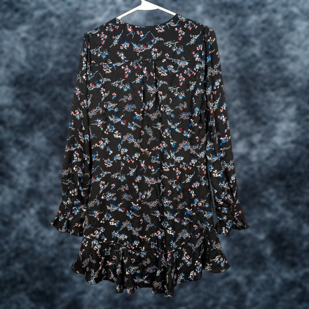 Veronica Beard VERONICA BEARD Dress Womens Size 6 Black Floral Silk Ruffle Hem Long Sleeve A-Line Event 90s? Flower Womens Size M / US 6-8 / IT 42-44 - 1 Thumbnail