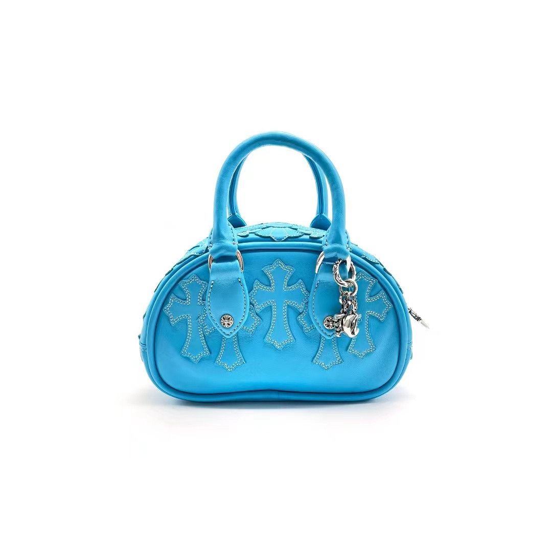 Chrome Hearts Chrome Hearts Leather Cross Patch Blue Mini Bowling Bag 