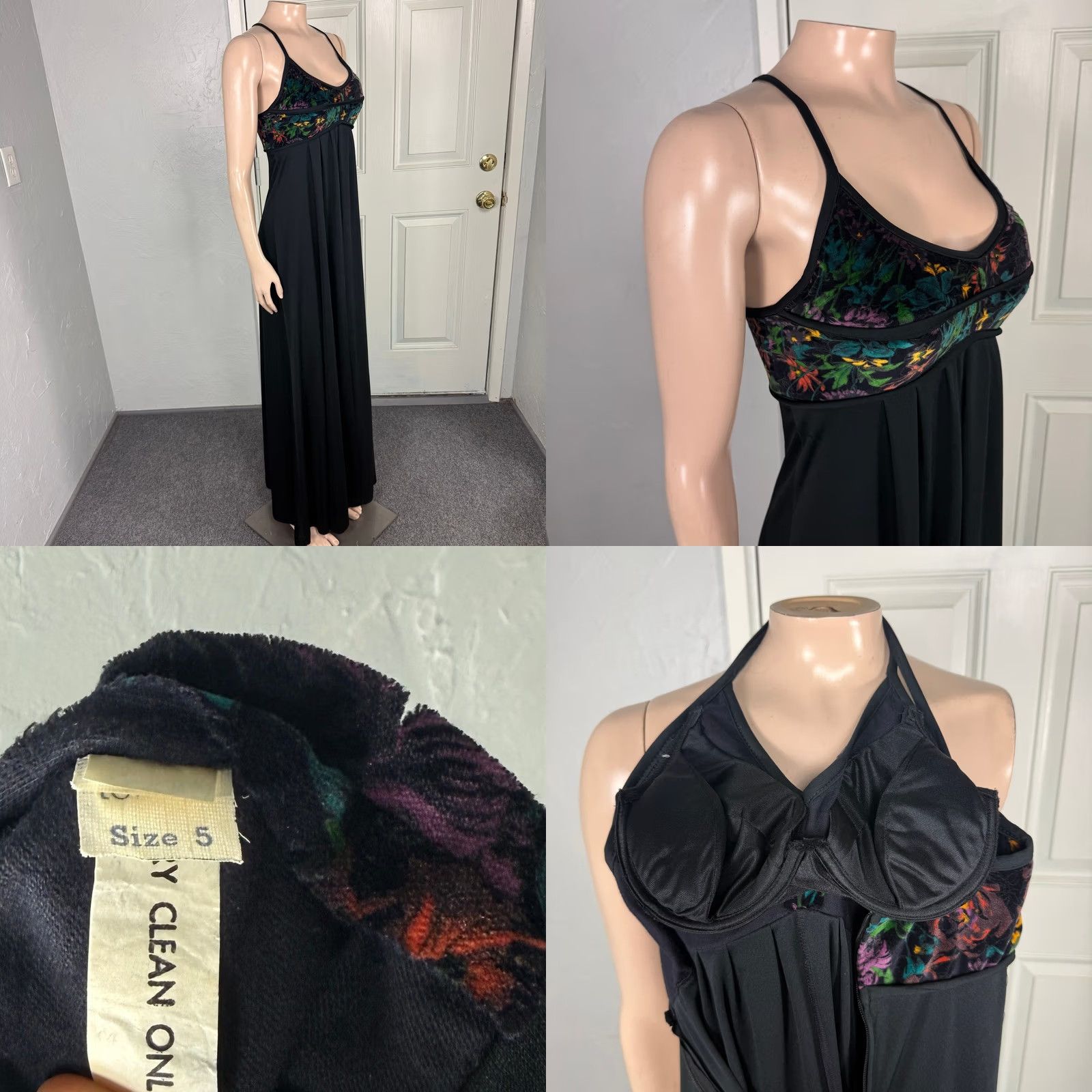 Velvet VINTAGE 70s Dress Maxi Black Polyester Knit Party Eveningwear 2XS Regular Long C4-25 Size XXS / US 00 / IT 34 - 8 Thumbnail