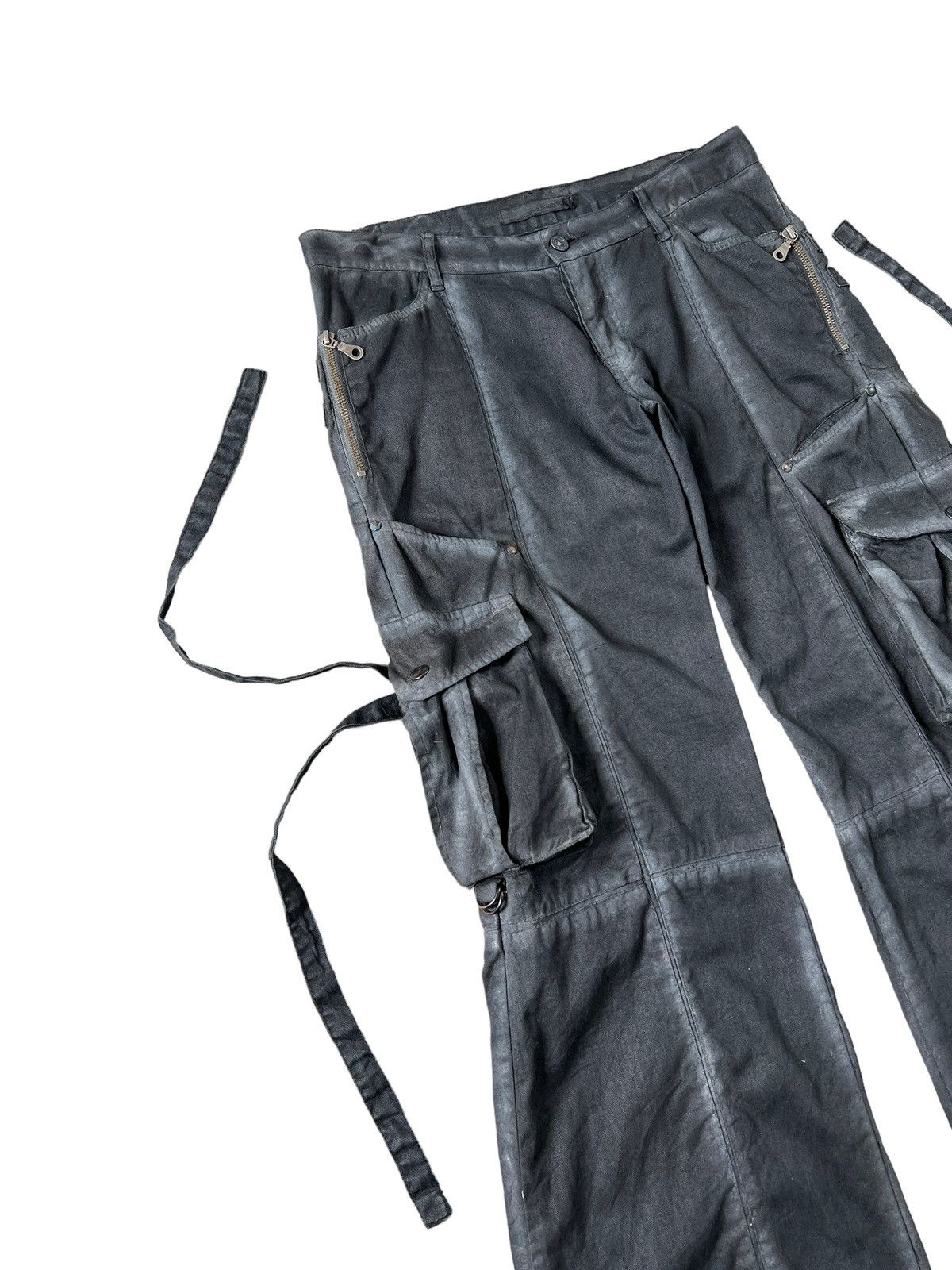 GOSTAR DE FUGA Fuga Black Smoke Bondage Flare Cargo Pants Size US 33 - 4 Thumbnail