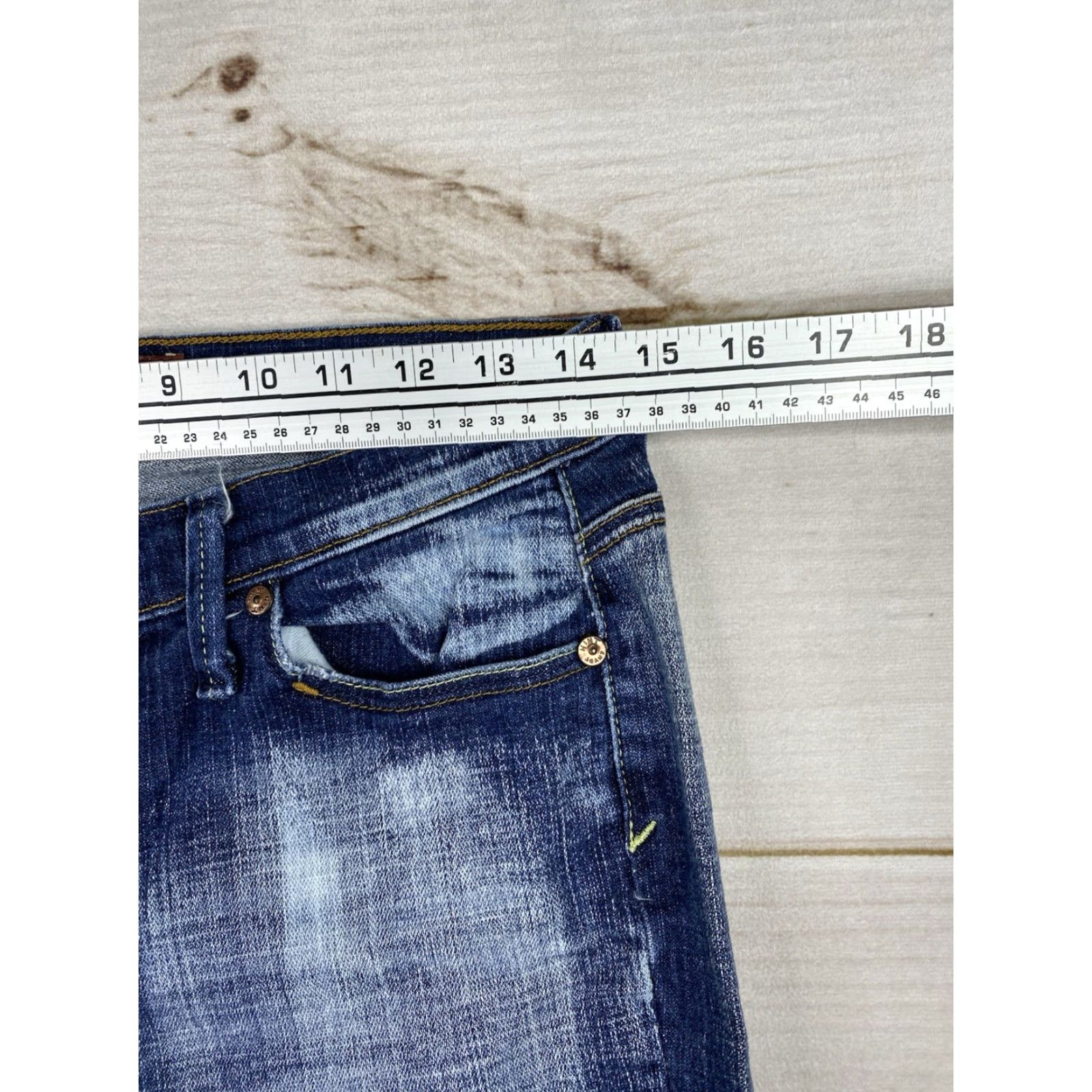 Vintage Vtg Hint Jeans Womens 9 Blue Flare Bootcut Low Rise Distressed Pockets Y2K Size 30" / US 8 / IT 44 - 4 Thumbnail
