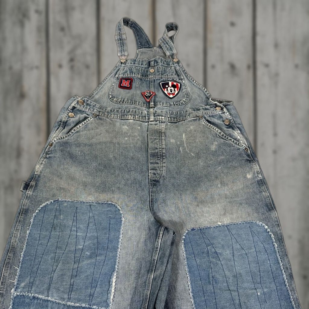 Disney VINTAGE Disney Overalls Womens 1X Blue Denim Jean Mickey Mouse Pants Bibs 90s Size 40" / US 18 - 1 Thumbnail