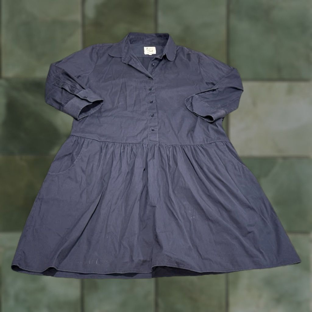 Rochelle Behrens Shirt Dress Navy Drop Waist Button-Up 3/4 Sleeve XL Women’s Preppy Cotton Blend Casual Workwear Regular Size