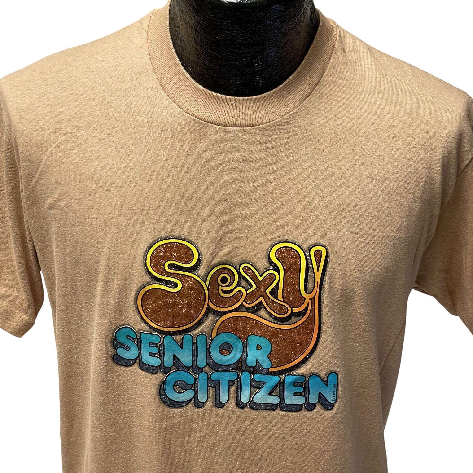 Other Vtg Stedman Sport T SEXY Senior Citizen 1979 Glitter Shirt Size US XL / EU 56 / 4 - 8 Thumbnail