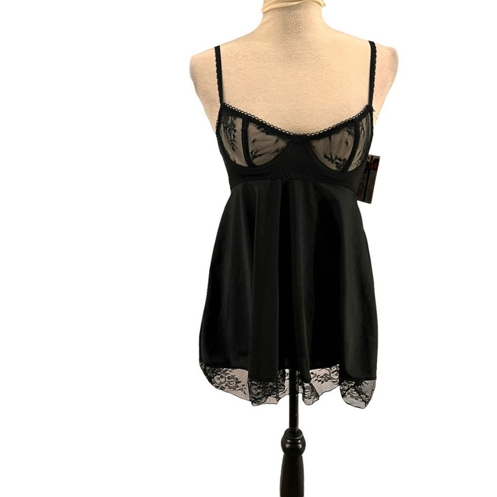Vintage Black Semi Sheer Negligee String Thong Panty Set One Size Size ONE SIZE - 1 Thumbnail