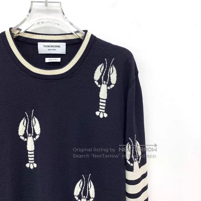 Thom Browne Thom Browne Dark blue round neck long-sleeve knitted sweat Size US L / EU 52-54 / 3 - 3 Thumbnail
