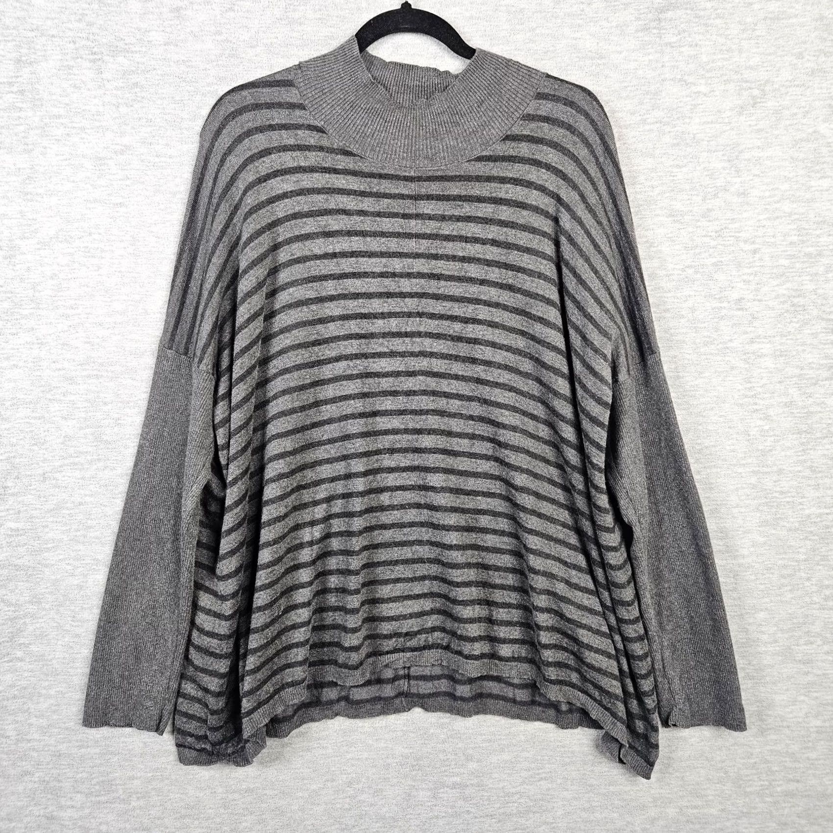 Eileen Fisher Eileen Fisher Sweater Cardigan Women Gray Black Stripes Mock Neck XL Knit 79% TENCEL 18% Nylon Regular Size XL / US 12-14 / IT 48-50 - 2 Thumbnail