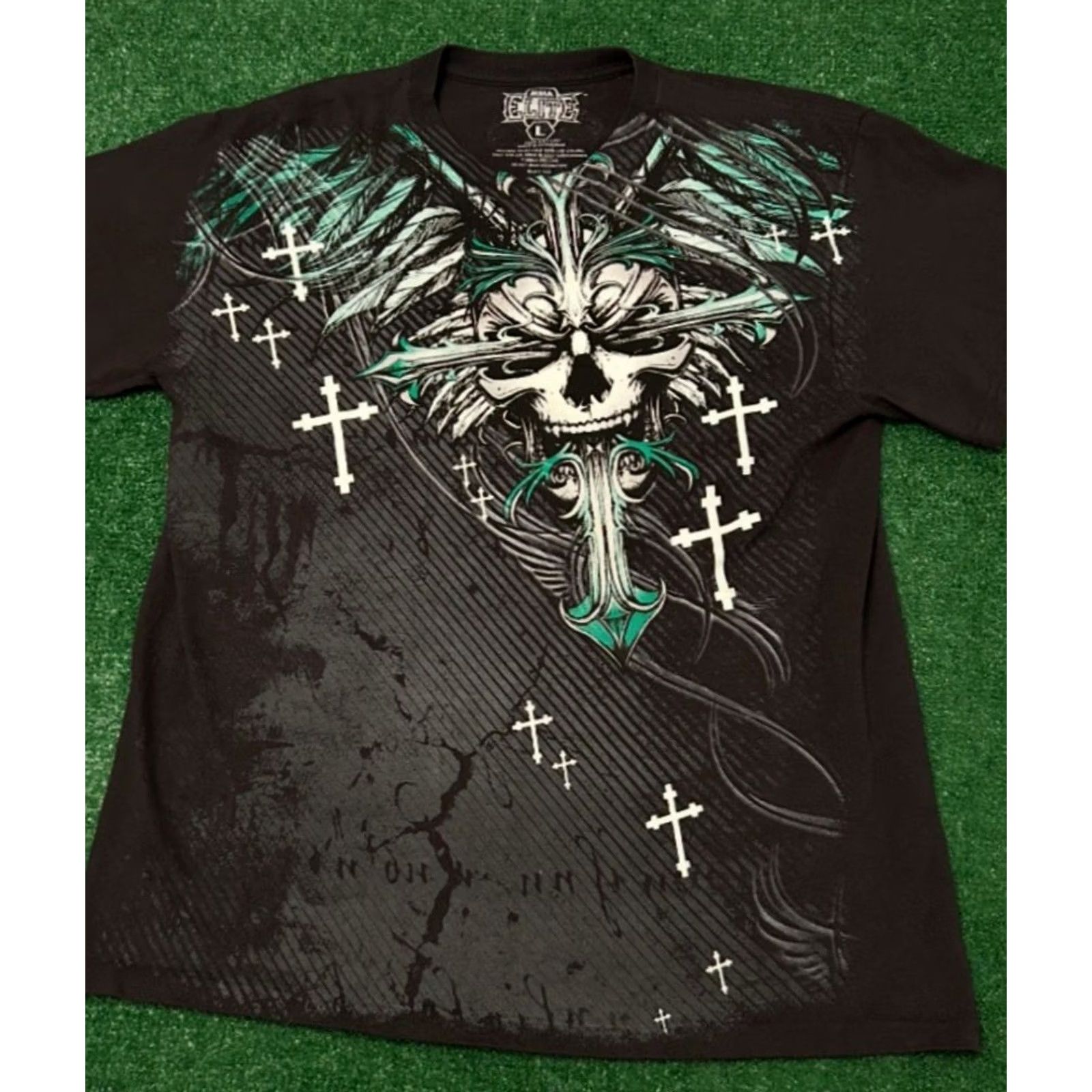 Vintage VINTAGE MMA Elite Skull Cross All Over Print VTG Shirt Mens L Punk Grunge Y2K 90s Size US L / EU 52-54 / 3 - 2 Thumbnail